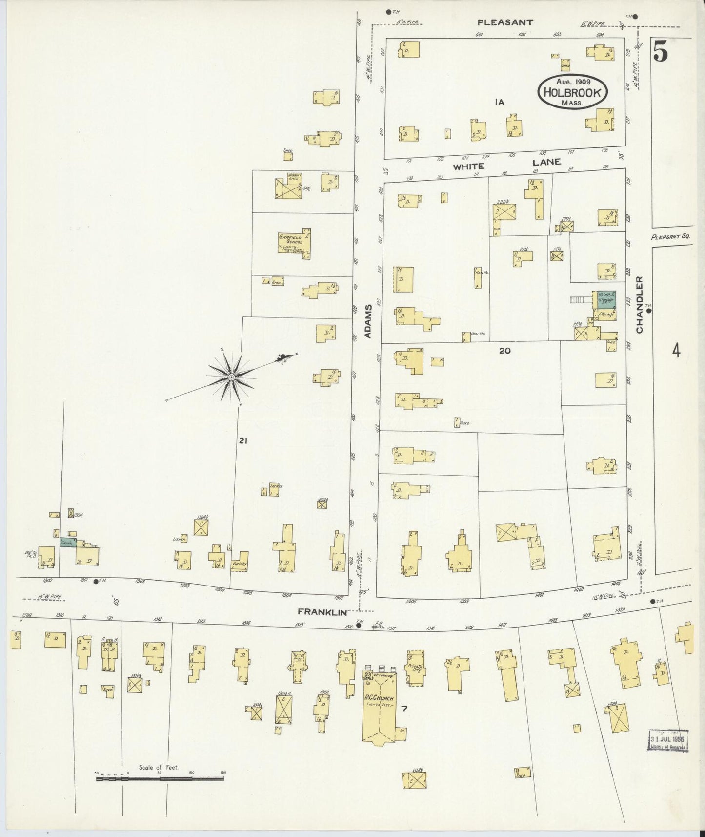 Sanborn Fire Insurance Map from Holbrook, Norfolk County, Massachusetts (1909), Sheet #0005 - Complete Map Set gallery image, historic Sanborn map, vintage wall art, Massachusetts Massachusetts
