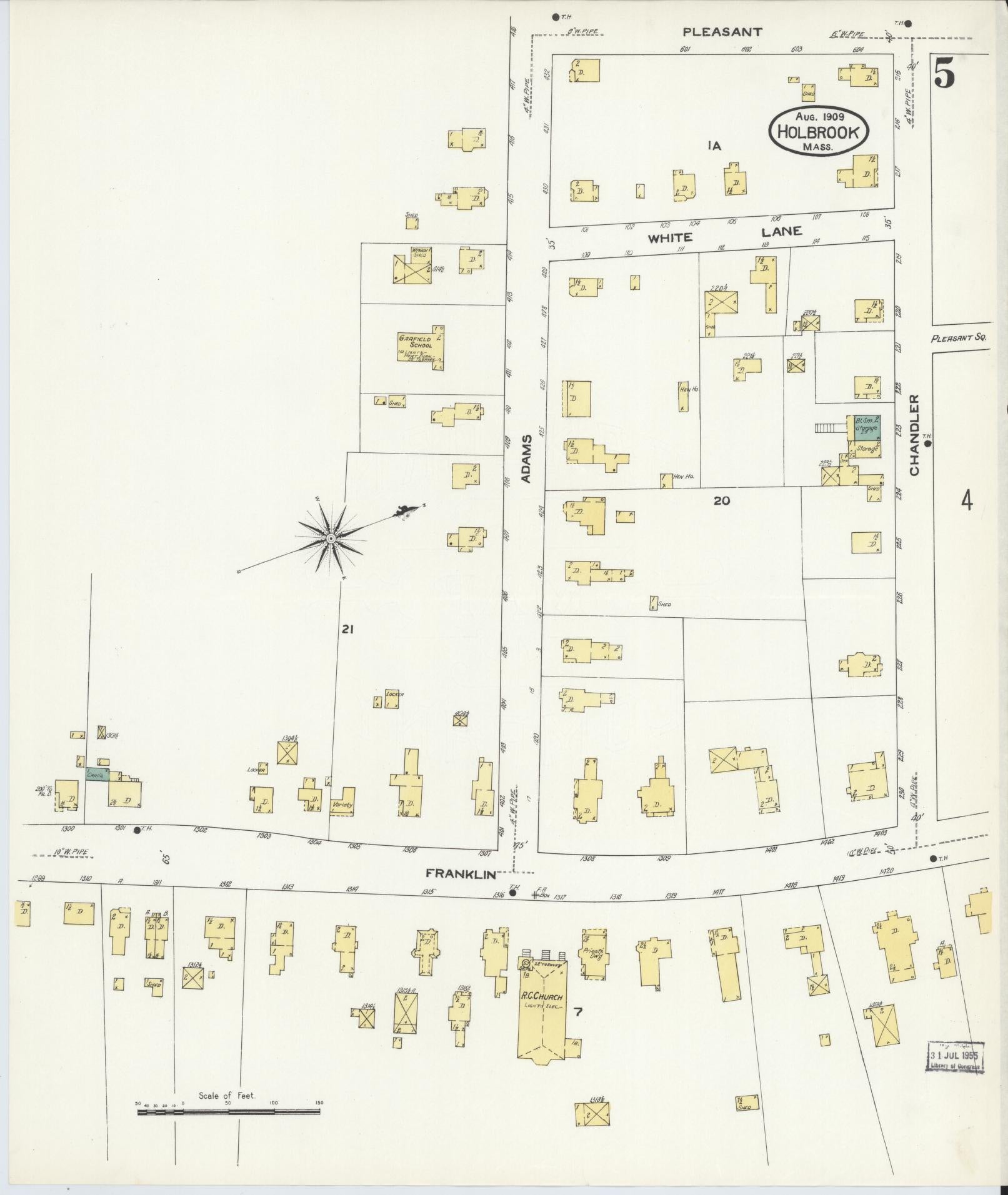 Sanborn Fire Insurance Map from Holbrook, Norfolk County, Massachusetts (1909), Sheet #0005 - Complete Map Set gallery image, historic Sanborn map, vintage wall art, Massachusetts Massachusetts