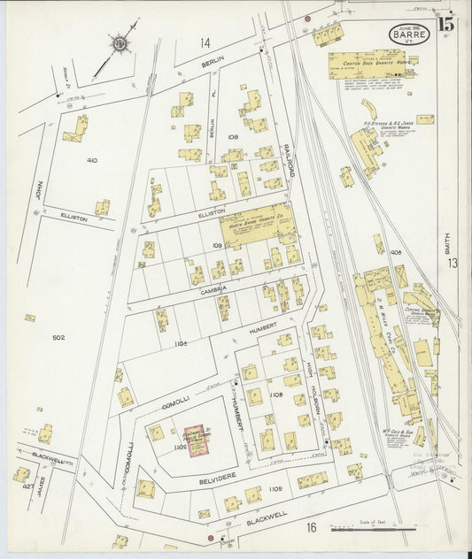Sanborn Fire Insurance Map from Barre, Washington County, Vermont (1916), Sheet #0015 - Historic Sanborn Fire Insurance Map Print, vintage old map wall art, antique decor, genealogy gift, Vermont Vermont map