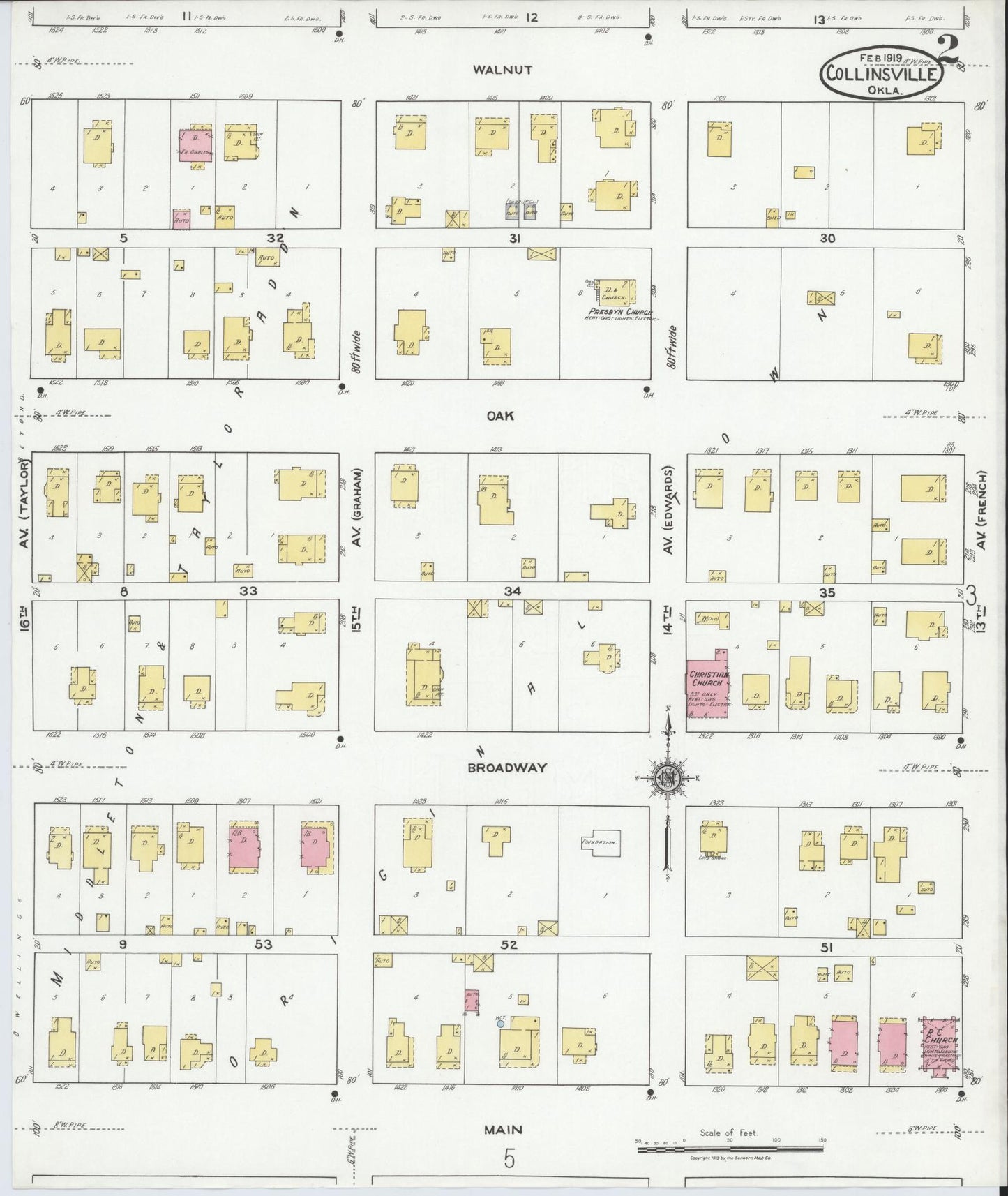 Sanborn Fire Insurance Map from Collinsville, Tulsa County, Oklahoma (1919), Sheet #0002 - Complete Map Set gallery image, historic Sanborn map, vintage wall art, Oklahoma Oklahoma