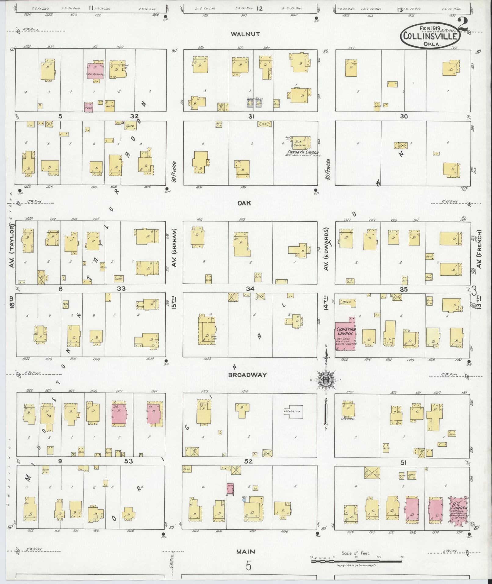 Sanborn Fire Insurance Map from Collinsville, Tulsa County, Oklahoma (1919), Sheet #0002 - Complete Map Set gallery image, historic Sanborn map, vintage wall art, Oklahoma Oklahoma