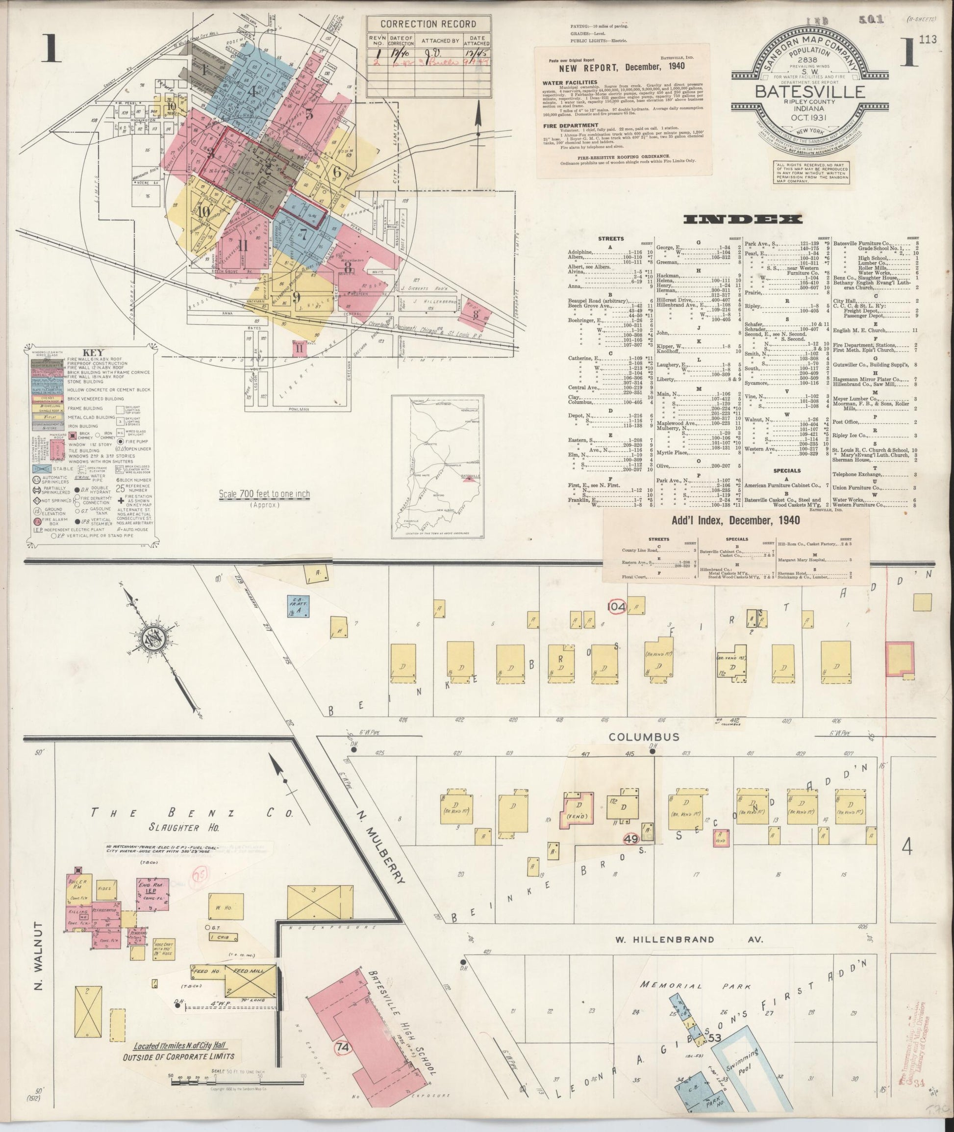 Sanborn Fire Insurance Map from Batesville, Ripley County, Indiana (1948), Sheet #0001 - Complete Map Set gallery image, historic Sanborn map, vintage wall art, Indiana Indiana