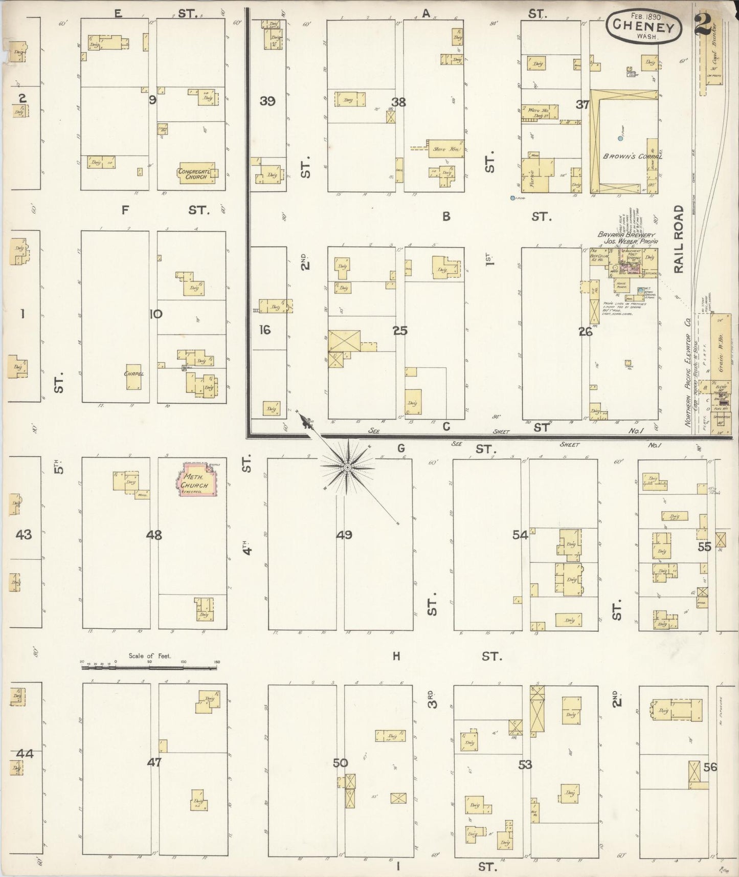 Sanborn Fire Insurance Map from Cheney, Spokane County, Washington (1890), Sheet #0002 - Historic Sanborn Fire Insurance Map Print, vintage old map wall art, antique decor, genealogy gift, Washington Washington map