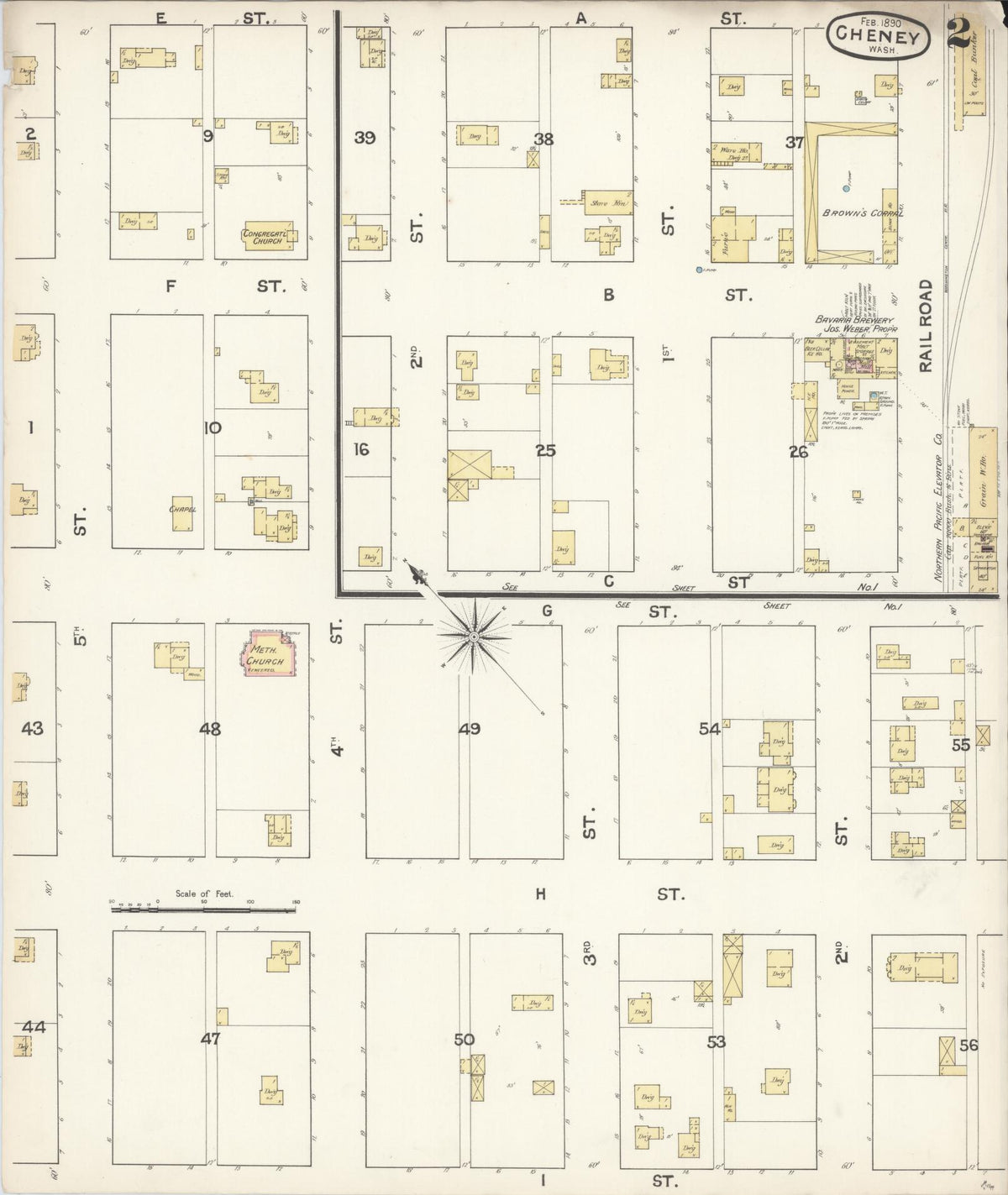Sanborn Fire Insurance Map from Cheney, Spokane County, Washington (1890), Sheet #0002 - Historic Sanborn Fire Insurance Map Print, vintage old map wall art, antique decor, genealogy gift, Washington Washington map