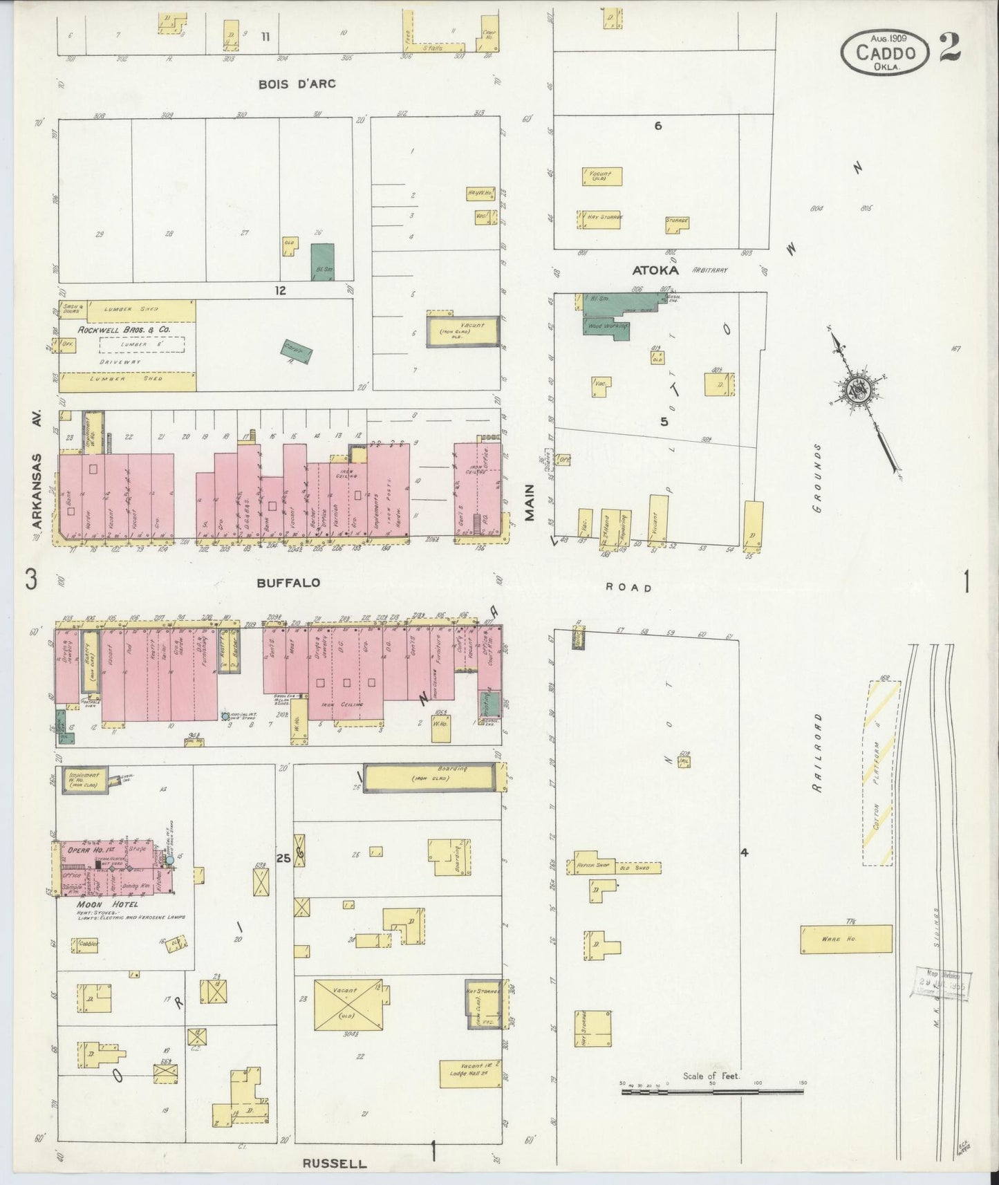 Sanborn Fire Insurance Map from Caddo, Bryan County, Oklahoma (1909), Sheet #0002 - Historic Sanborn Fire Insurance Map Print, vintage old map wall art, antique decor, genealogy gift, Oklahoma Oklahoma map