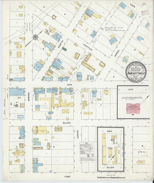 Sanborn Fire Insurance Map from Brackettville, Kinney County, Texas (1910), Sheet #0001 - Historic Sanborn Fire Insurance Map Print, vintage old map wall art, antique decor, genealogy gift, Texas Texas map