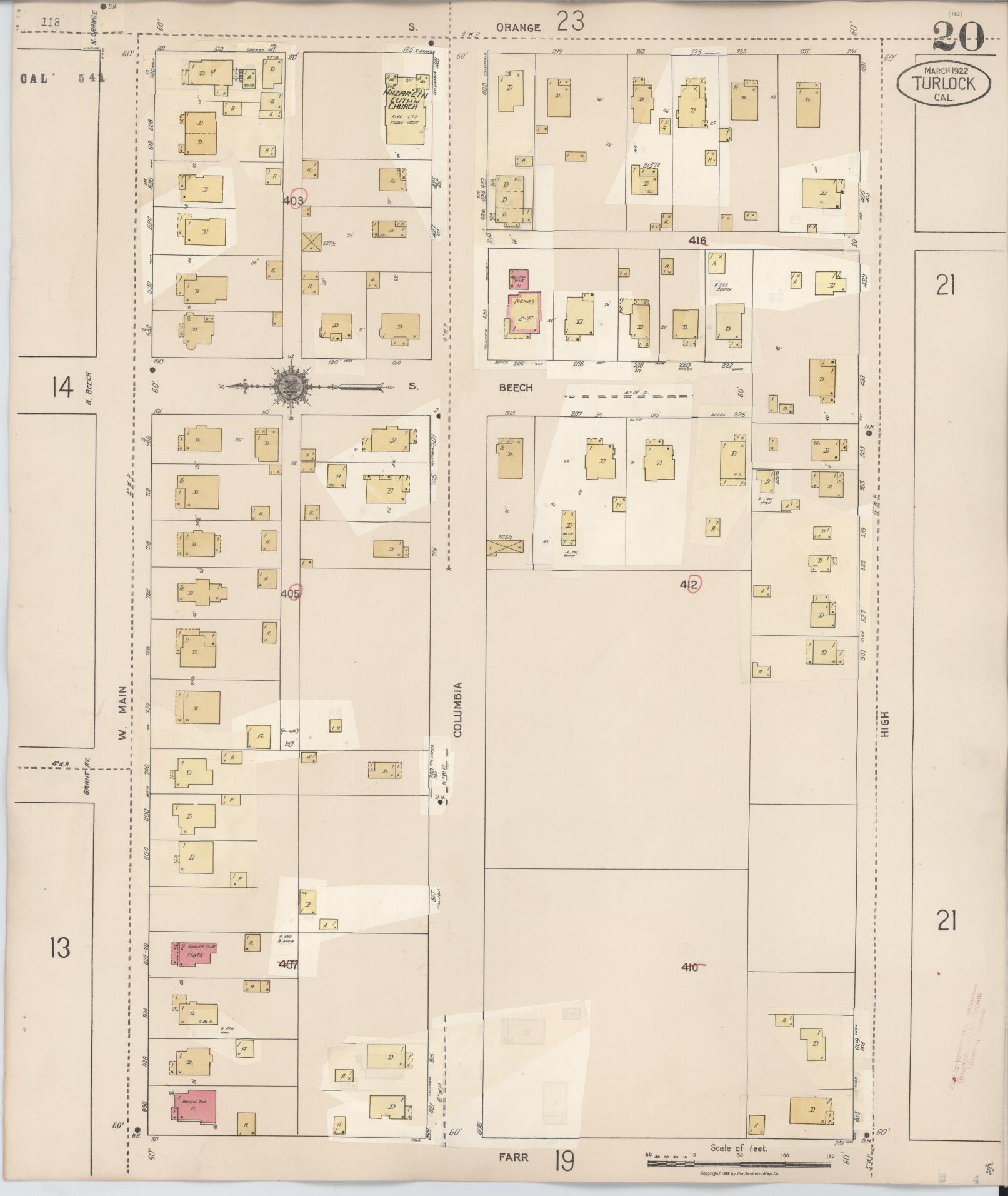 Sanborn Fire Insurance Map from Turlock, Stanislaus County, California (1943), Sheet #0020 - Complete Map Set gallery image, historic Sanborn map, vintage wall art, California California