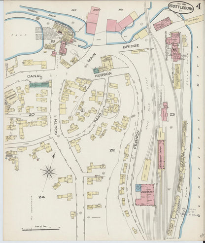 Sanborn Fire Insurance Map from Brattleboro, Windham County, Vermont (1885), Sheet #0004 - Complete Map Set gallery image, historic Sanborn map, vintage wall art, Vermont Vermont