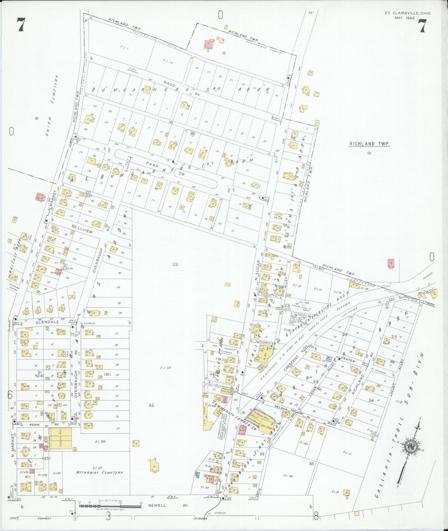 Sanborn Fire Insurance Map from Saint Clairsville, Belmont County, Ohio (1946), Sheet #0007 - Complete Map Set gallery image, historic Sanborn map, vintage wall art, Ohio Ohio