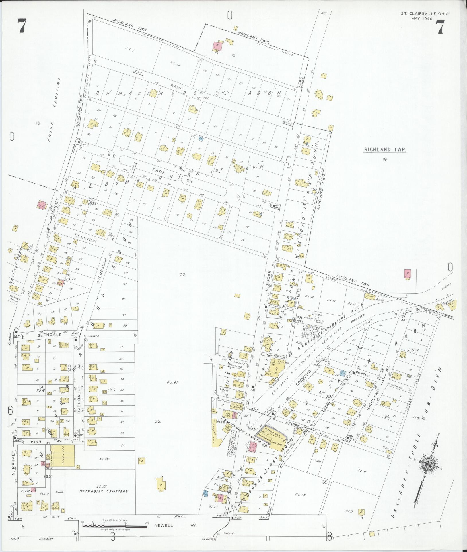 Sanborn Fire Insurance Map from Saint Clairsville, Belmont County, Ohio (1946), Sheet #0007 - Complete Map Set gallery image, historic Sanborn map, vintage wall art, Ohio Ohio