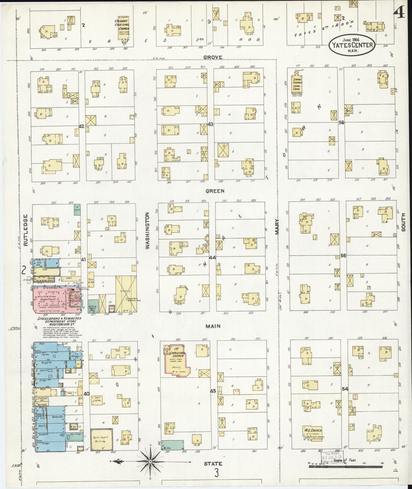 Sanborn Fire Insurance Map from Yates Center, Woodson County, Kansas (1906), Sheet #0004 - Complete Map Set gallery image, historic Sanborn map, vintage wall art, Kansas Kansas