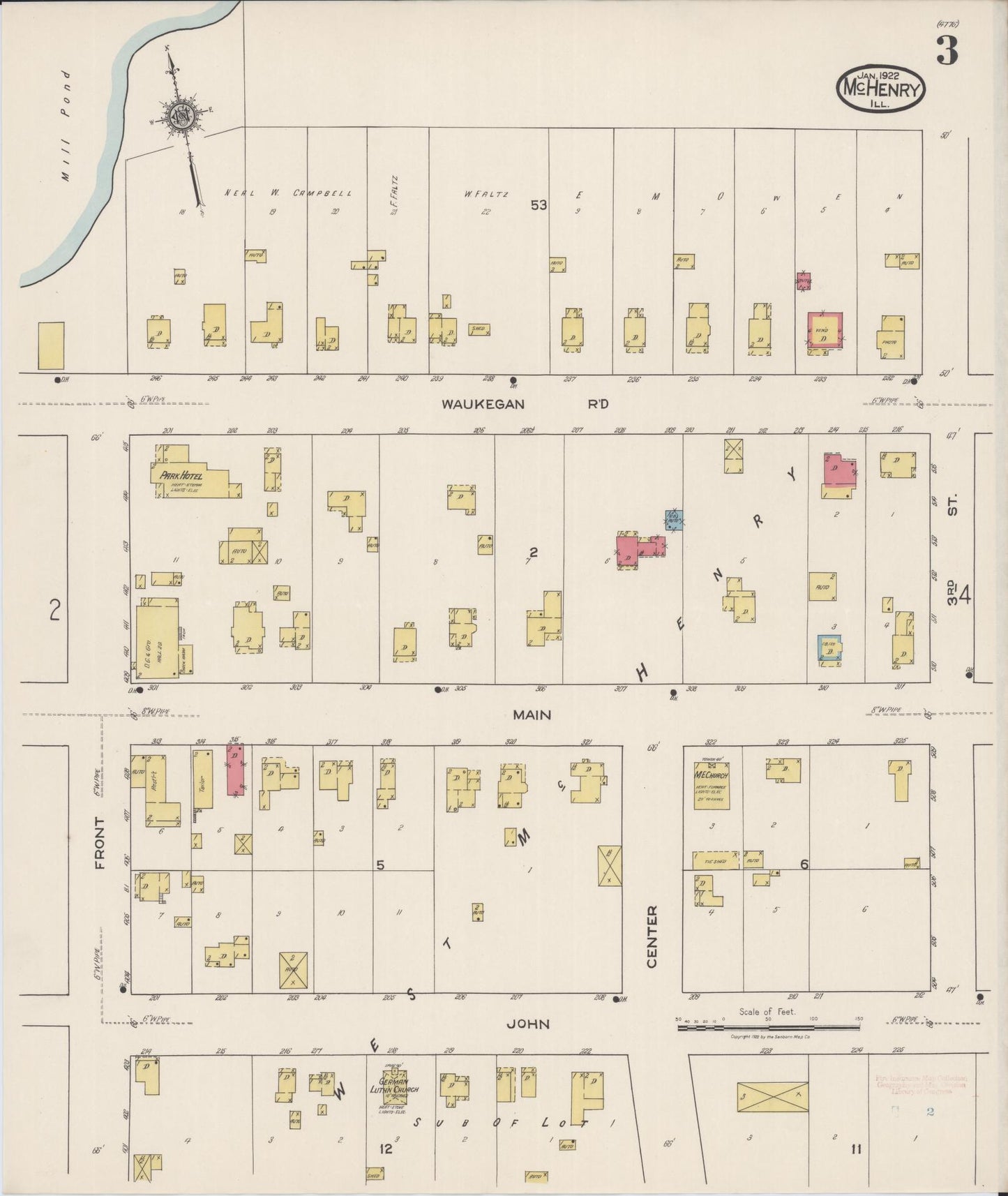 Sanborn Fire Insurance Map from McHenry, McHenry County, Illinois (1922), Sheet #0003 - Complete Map Set gallery image, historic Sanborn map, vintage wall art, Illinois Illinois