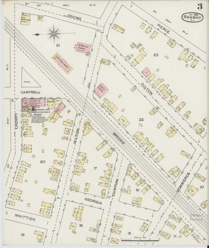 Sanborn Fire Insurance Map from Rahway, Union County, New Jersey (1886), Sheet #0003 - Historic Sanborn Fire Insurance Map Print, vintage old map wall art, antique decor, genealogy gift, New Jersey New Jersey map