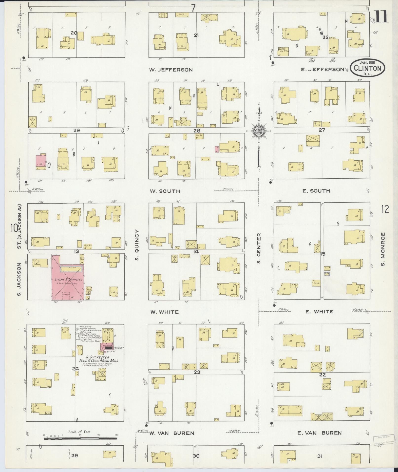 Sanborn Fire Insurance Map from Clinton, De Witt County, Illinois (1916), Sheet #0011 - Historic Sanborn Fire Insurance Map Print, vintage old map wall art, antique decor, genealogy gift, Illinois Illinois map