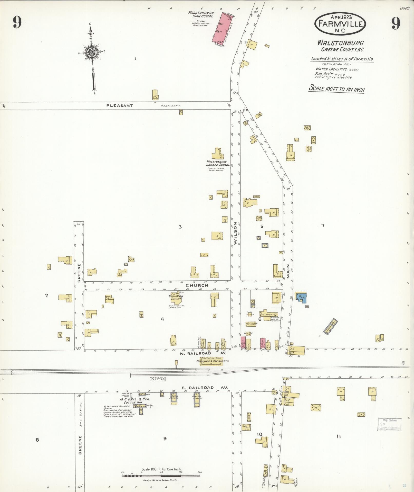 Sanborn Fire Insurance Map from Farmville, Pitt County, North Carolina (1923), Sheet #0009 - Complete Map Set gallery image, historic Sanborn map, vintage wall art, North Carolina North Carolina