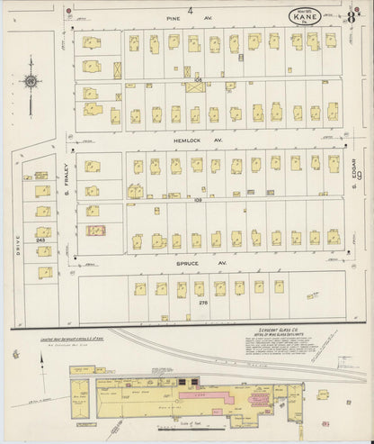 Sanborn Fire Insurance Map from Kane, McKean County, Pennsylvania (1915), Sheet #0008 - Historic Sanborn Fire Insurance Map Print, vintage old map wall art, antique decor, genealogy gift, Pennsylvania Pennsylvania map