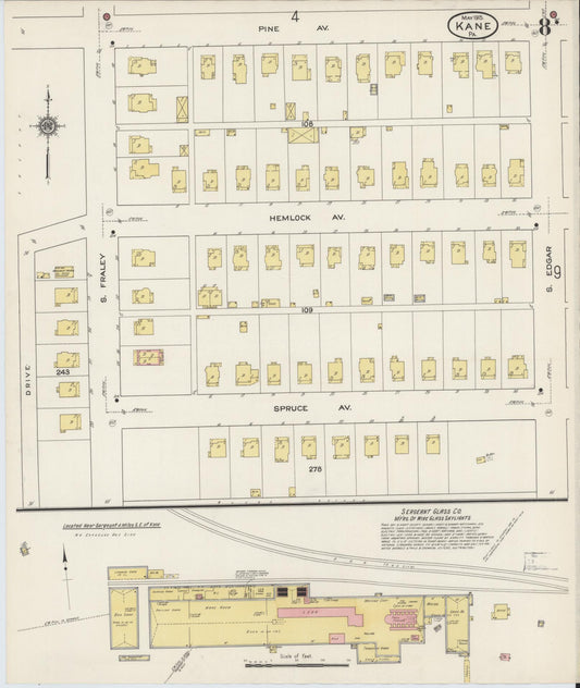 Sanborn Fire Insurance Map from Kane, McKean County, Pennsylvania (1915), Sheet #0008 - Historic Sanborn Fire Insurance Map Print, vintage old map wall art, antique decor, genealogy gift, Pennsylvania Pennsylvania map