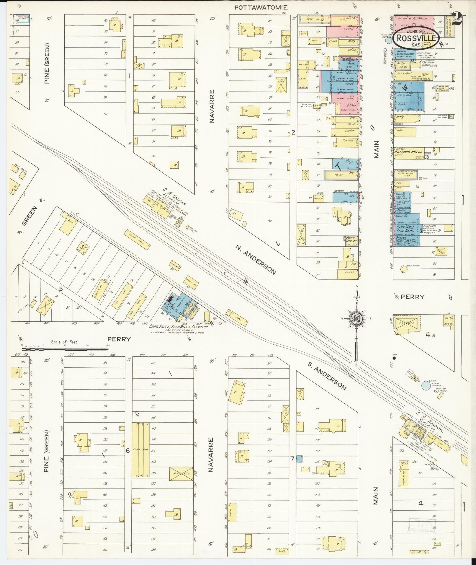 Sanborn Fire Insurance Map from Rossville, Shawnee County, Kansas (1915), Sheet #0002 - Historic Sanborn Fire Insurance Map Print, vintage old map wall art, antique decor, genealogy gift, Kansas Kansas map