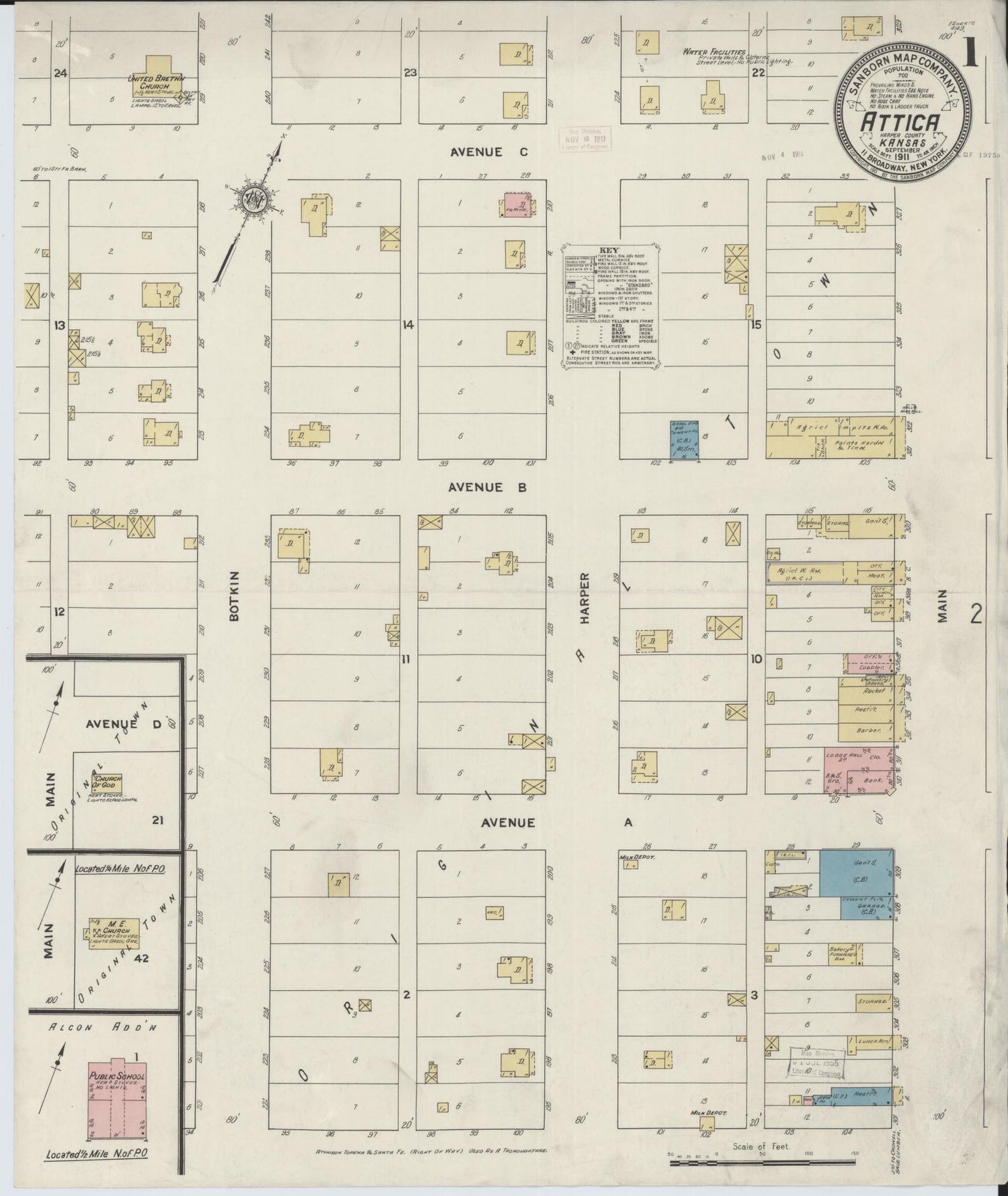 Sanborn Fire Insurance Map from Attica, Harper County, Kansas (1911), Sheet #0001 - Complete Map Set gallery image, historic Sanborn map, vintage wall art, Kansas Kansas
