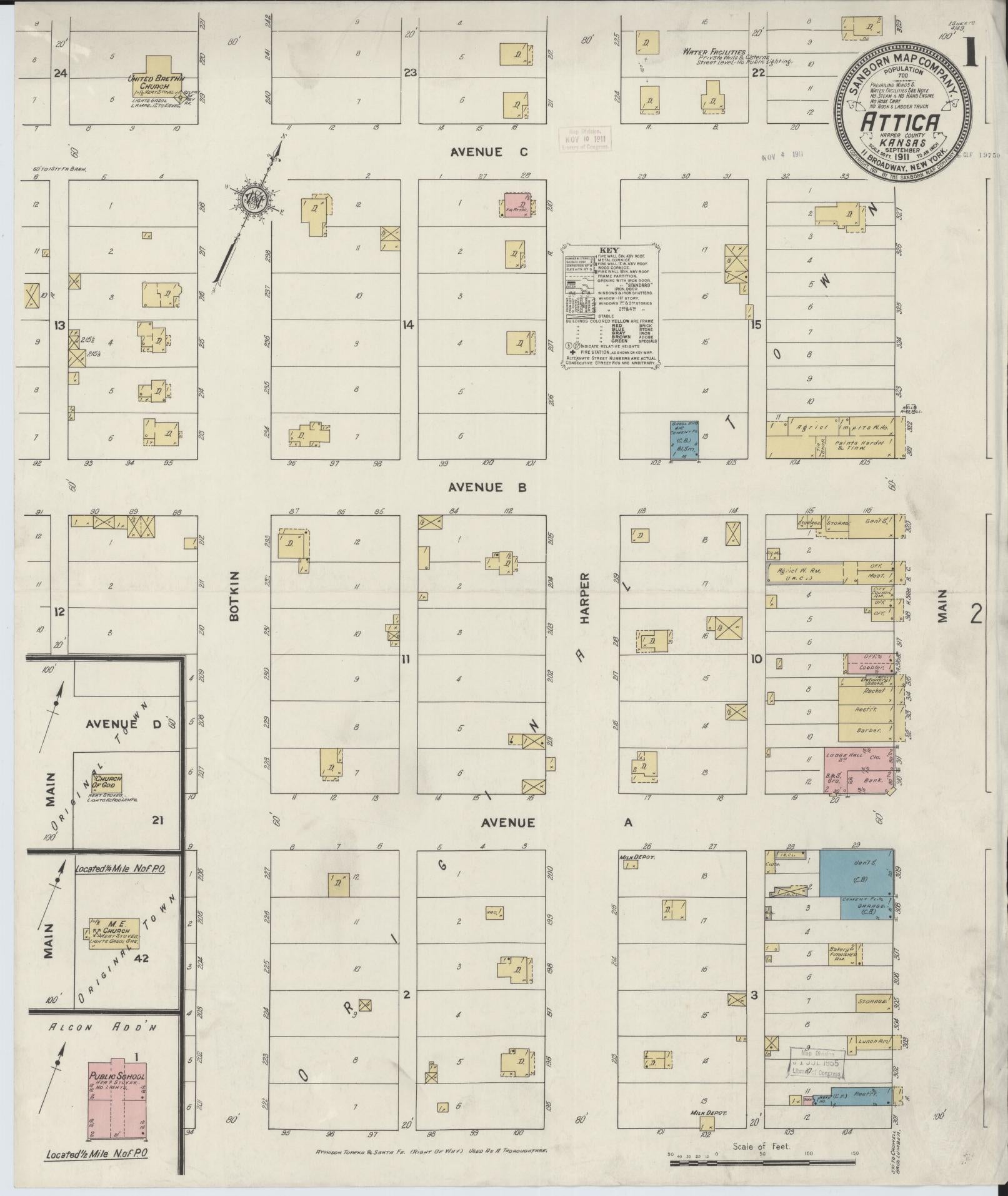 Sanborn Fire Insurance Map from Attica, Harper County, Kansas (1911), Sheet #0001 - Complete Map Set gallery image, historic Sanborn map, vintage wall art, Kansas Kansas