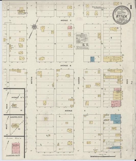 Sanborn Fire Insurance Map from Attica, Harper County, Kansas (1911), Sheet #0001 - Complete Map Set gallery image, historic Sanborn map, vintage wall art, Kansas Kansas