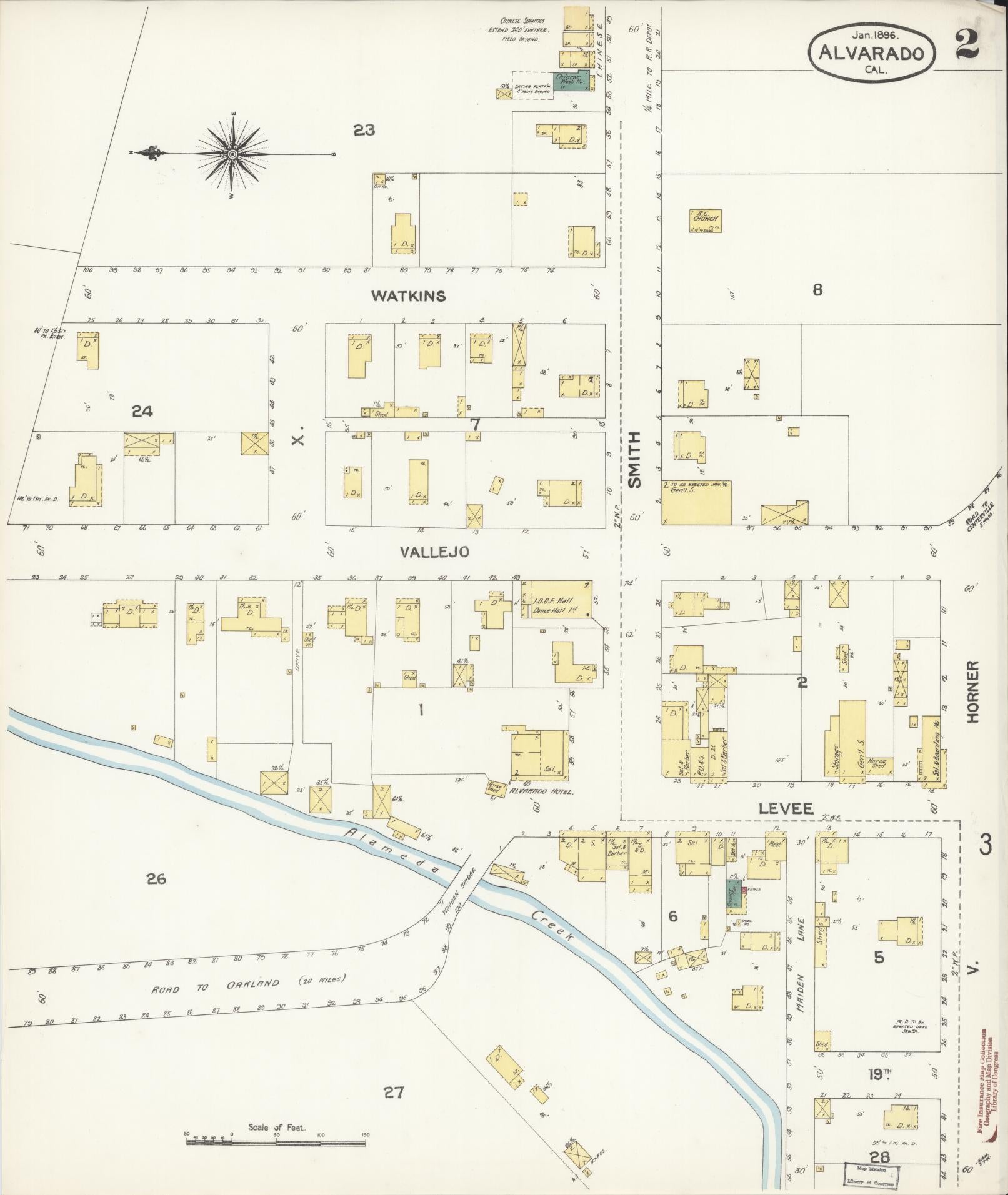 Sanborn Fire Insurance Map from Alvarado, Alameda County, California (1896), Sheet #0002 - Historic Sanborn Fire Insurance Map Print, vintage old map wall art, antique decor, genealogy gift, California California map