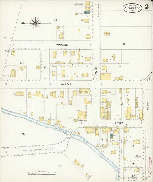 Sanborn Fire Insurance Map from Alvarado, Alameda County, California (1896), Sheet #0002 - Historic Sanborn Fire Insurance Map Print, vintage old map wall art, antique decor, genealogy gift, California California map