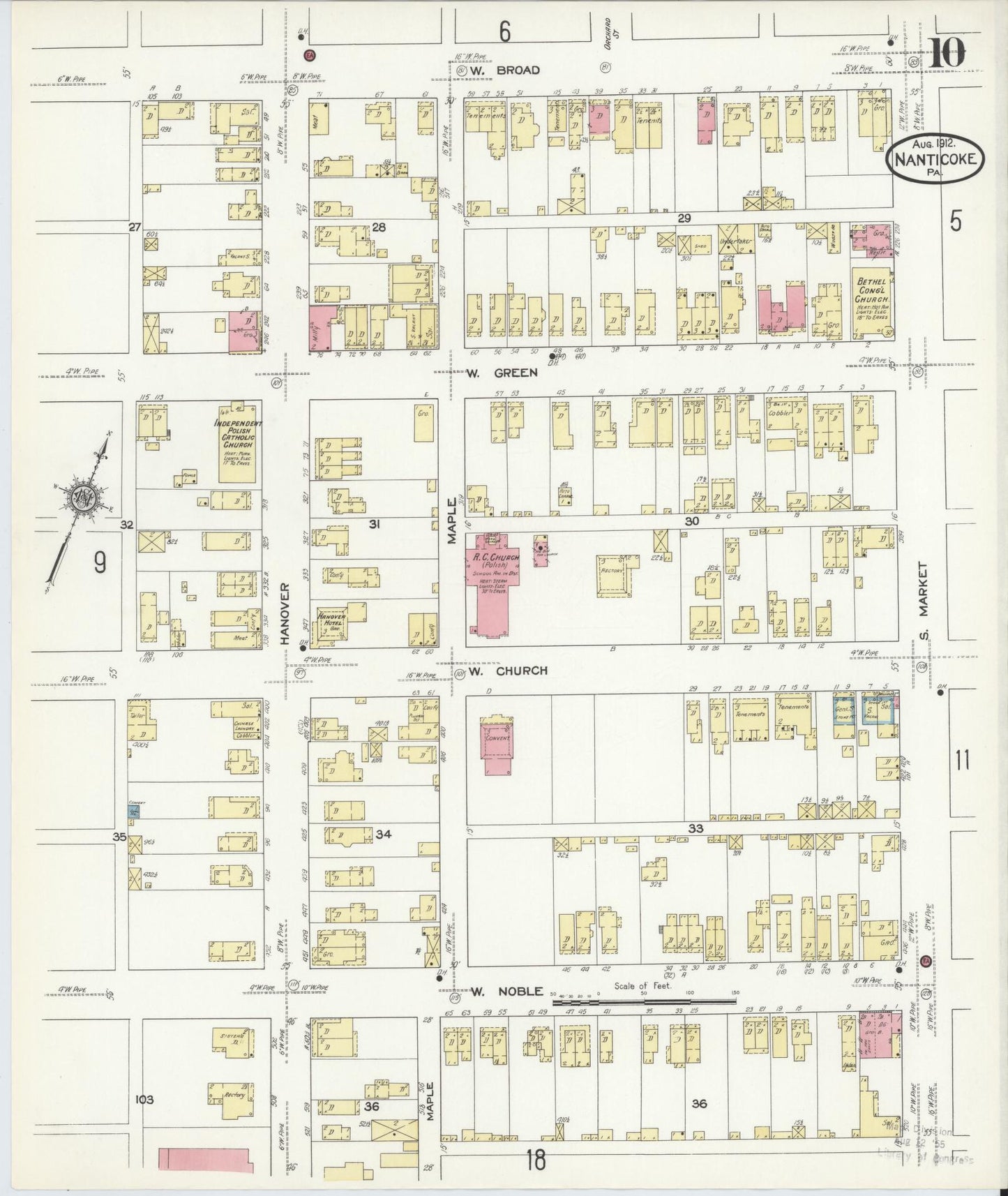 Sanborn Fire Insurance Map from Nanticoke, Luzerne County, Pennsylvania (1912), Sheet #0010 - Historic Sanborn Fire Insurance Map Print, vintage old map wall art, antique decor, genealogy gift, Pennsylvania Pennsylvania map