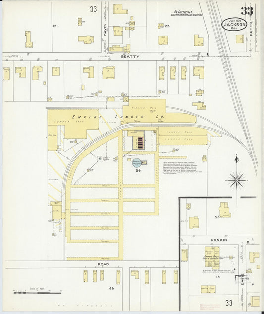 Sanborn Fire Insurance Map from Jackson, Hinds County, Mississippi (1909), Sheet #0033 - Historic Sanborn Fire Insurance Map Print, vintage old map wall art, antique decor, genealogy gift, Mississippi Mississippi map