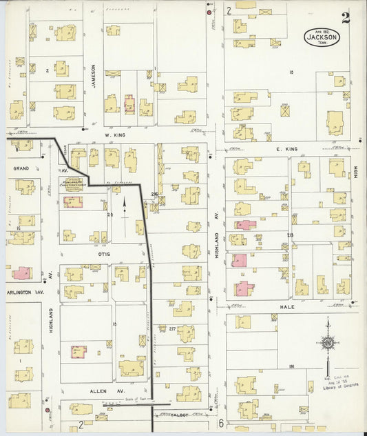 Sanborn Fire Insurance Map from Jackson, Madison County, Tennessee (1912), Sheet #0002 - Historic Sanborn Fire Insurance Map Print, vintage old map wall art, antique decor, genealogy gift, Tennessee Tennessee map