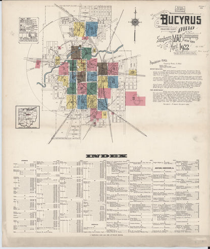 Sanborn Fire Insurance Map from Bucyrus, Crawford County, Ohio (1922), Sheet #0001 - Historic Sanborn Fire Insurance Map Print, vintage old map wall art, antique decor, genealogy gift, Ohio Ohio map