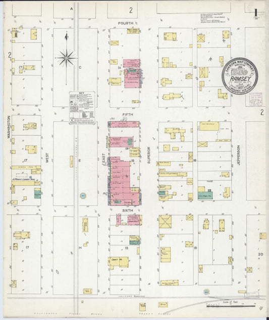 Sanborn Fire Insurance Map from Ramsey, Fayette County, Illinois (1907), Sheet #0001 - Historic Sanborn Fire Insurance Map Print, vintage old map wall art, antique decor, genealogy gift, Illinois Illinois map
