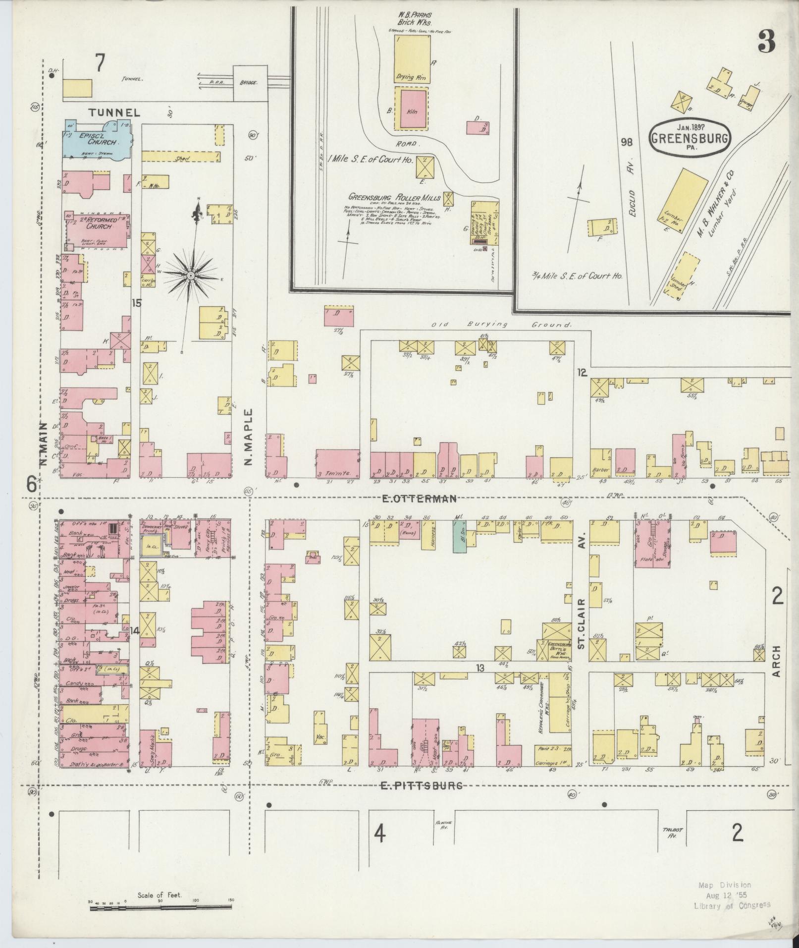 Sanborn Fire Insurance Map from Greensburg, Westmoreland County, Pennsylvania (1897), Sheet #0003 - Historic Sanborn Fire Insurance Map Print, vintage old map wall art, antique decor, genealogy gift, Pennsylvania Pennsylvania map