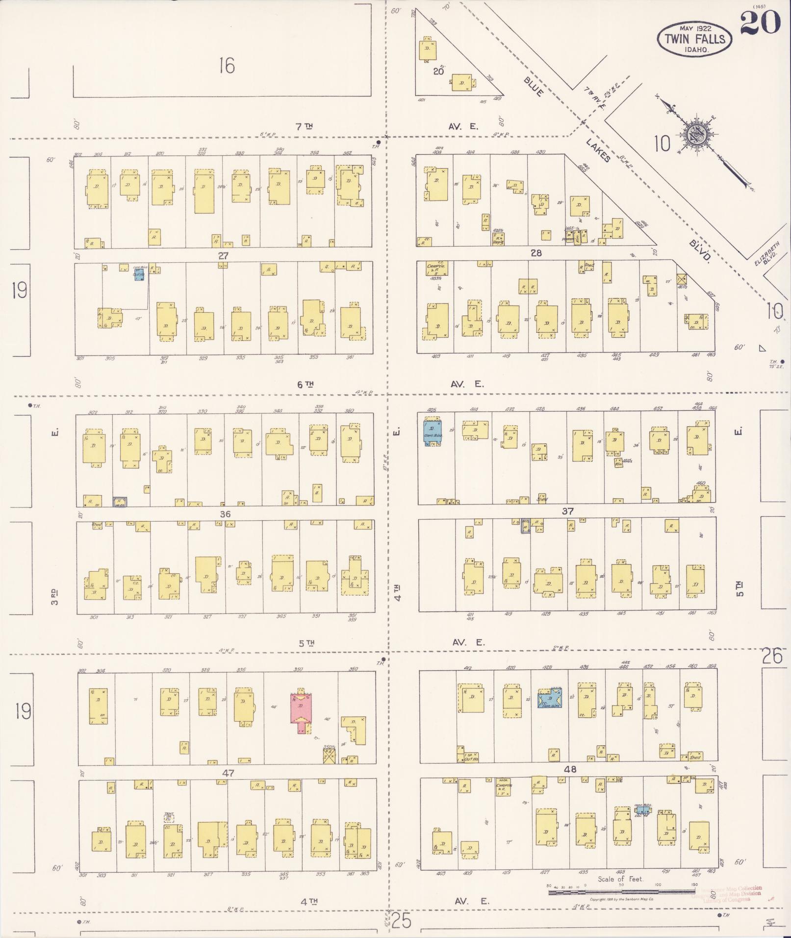 Sanborn Fire Insurance Map from Twin Falls, Twin Falls County, Idaho (1922), Sheet #0020 - Historic Sanborn Fire Insurance Map Print, vintage old map wall art, antique decor, genealogy gift, Falls Idaho map