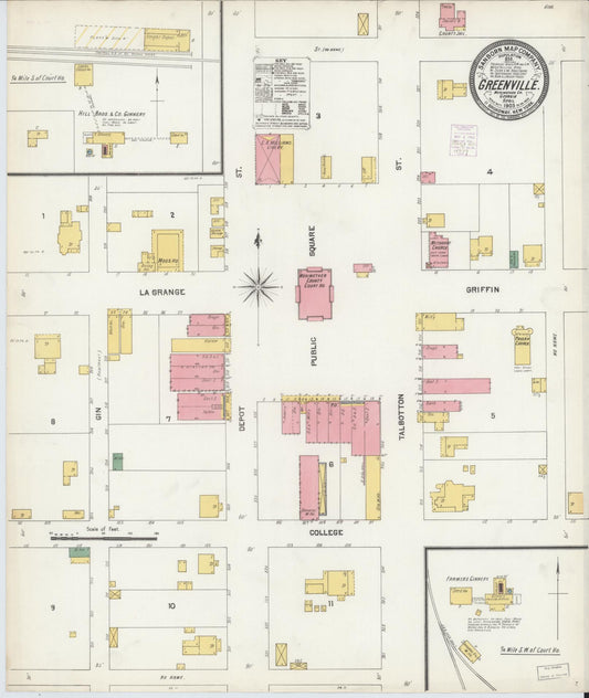 Sanborn Fire Insurance Map from Greenville, Meriweather County, Georgia (1903), Sheet #0001 - Historic Sanborn Fire Insurance Map Print, vintage old map wall art, antique decor, genealogy gift, Georgia Georgia map