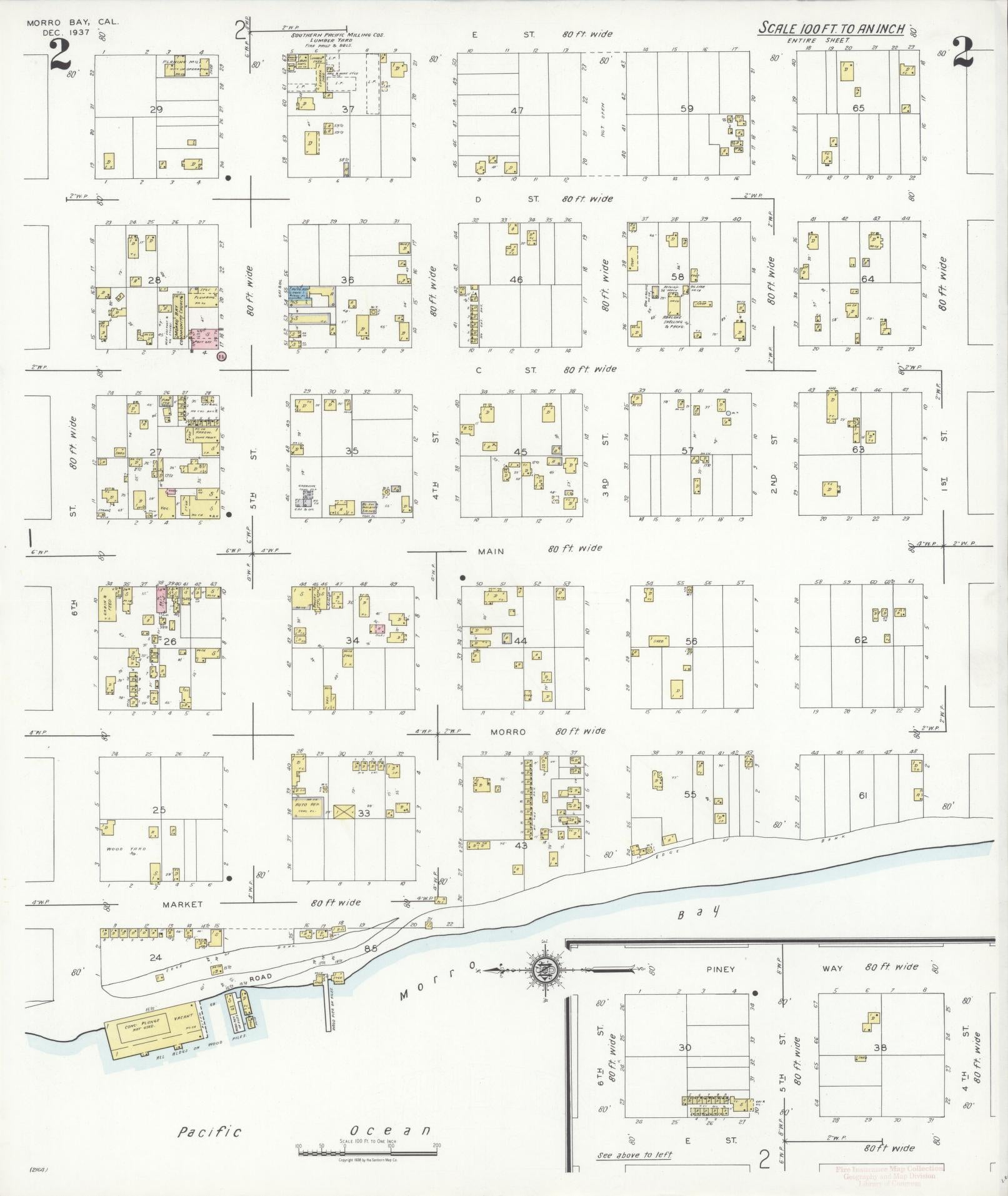 Sanborn Fire Insurance Map from Morro Bay, San Luis Obispo County, California (1937), Sheet #0002 - Complete Map Set gallery image, historic Sanborn map, vintage wall art, California California