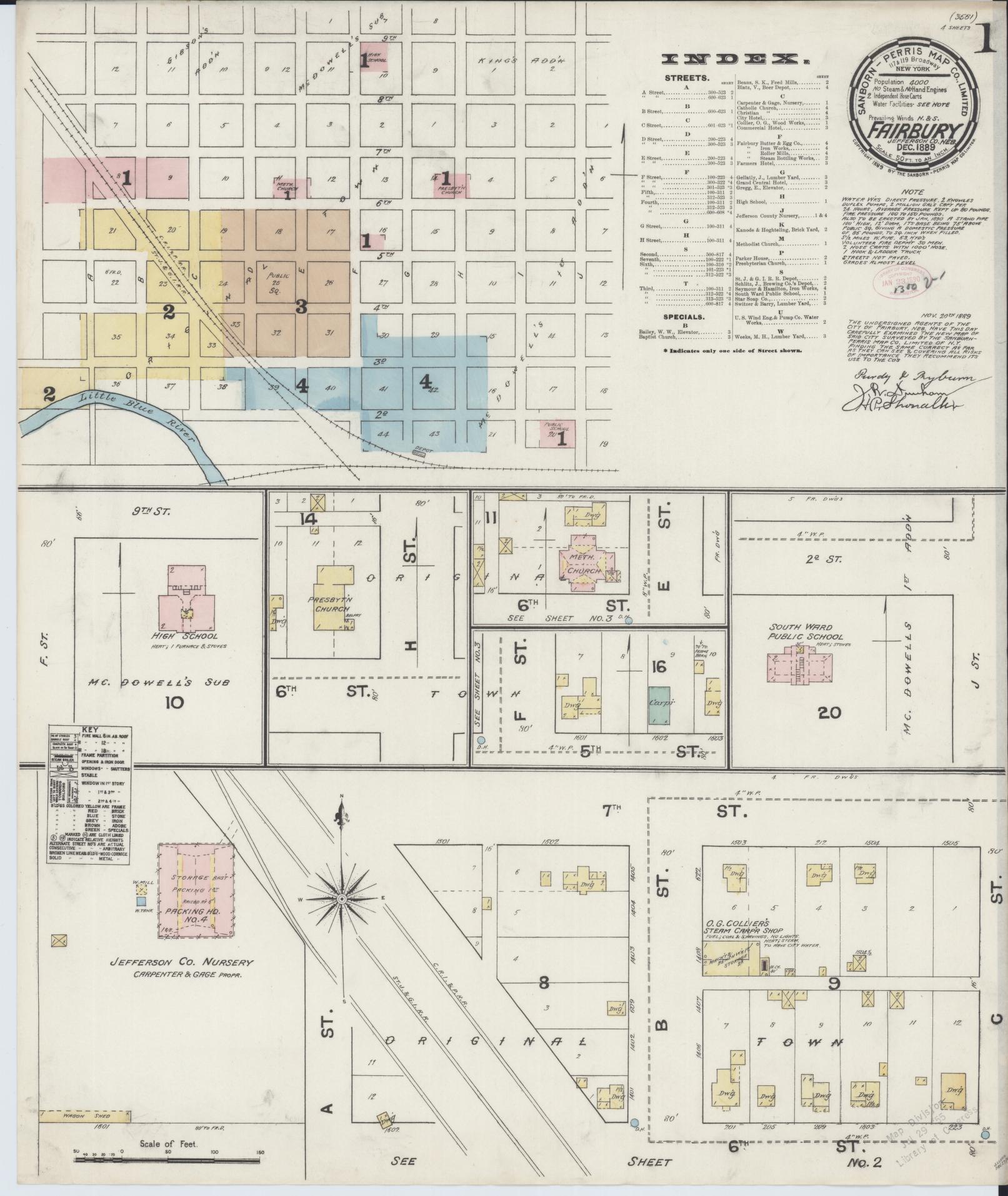 Sanborn Fire Insurance Map from Fairbury, Jefferson County, Nebraska. (1889) – Historic Sanborn Fire Insurance Map Print