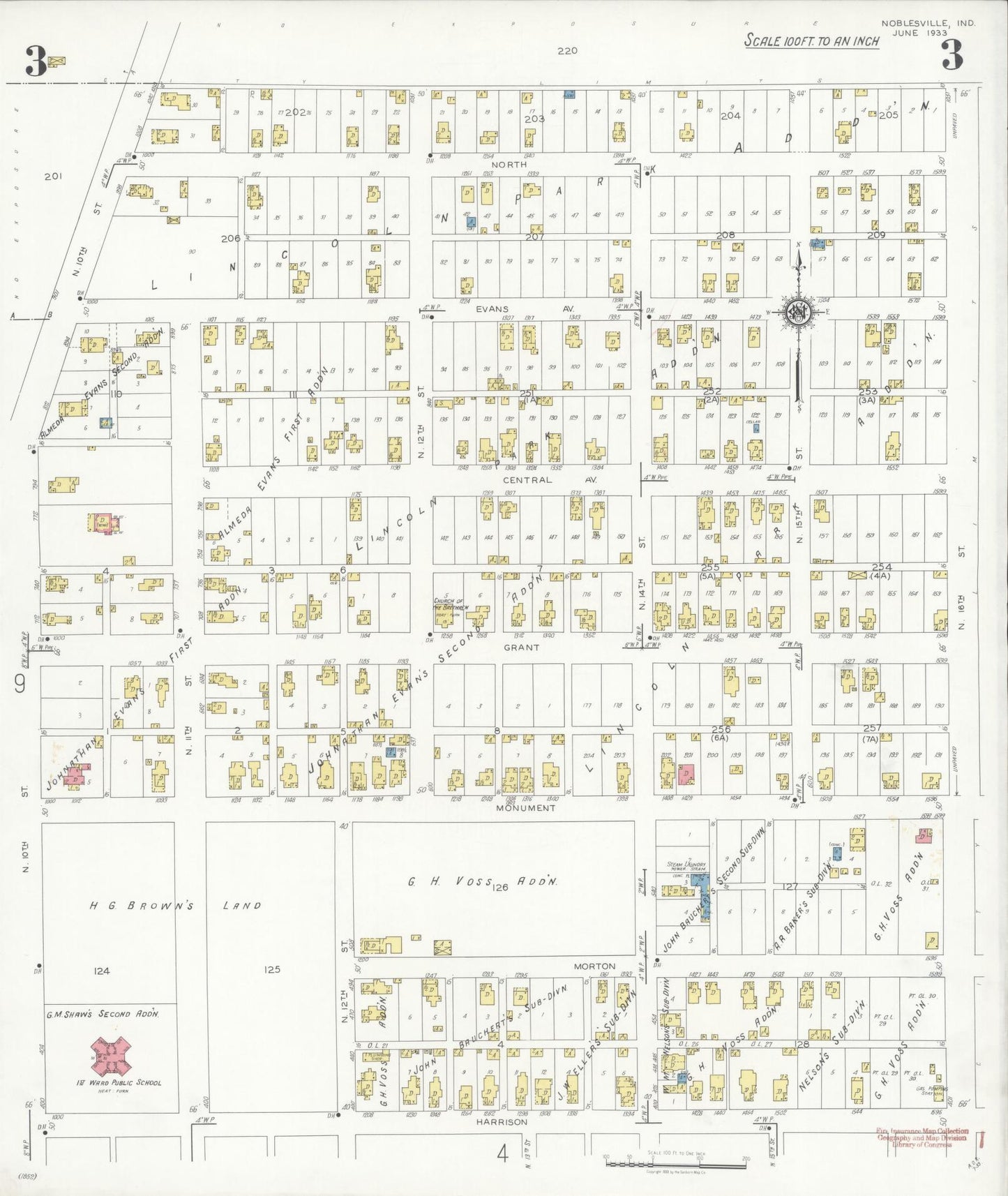 Sanborn Fire Insurance Map from Noblesville, Hamilton County, Indiana (1933), Sheet #0003 - Complete Map Set gallery image, historic Sanborn map, vintage wall art, Indiana Indiana