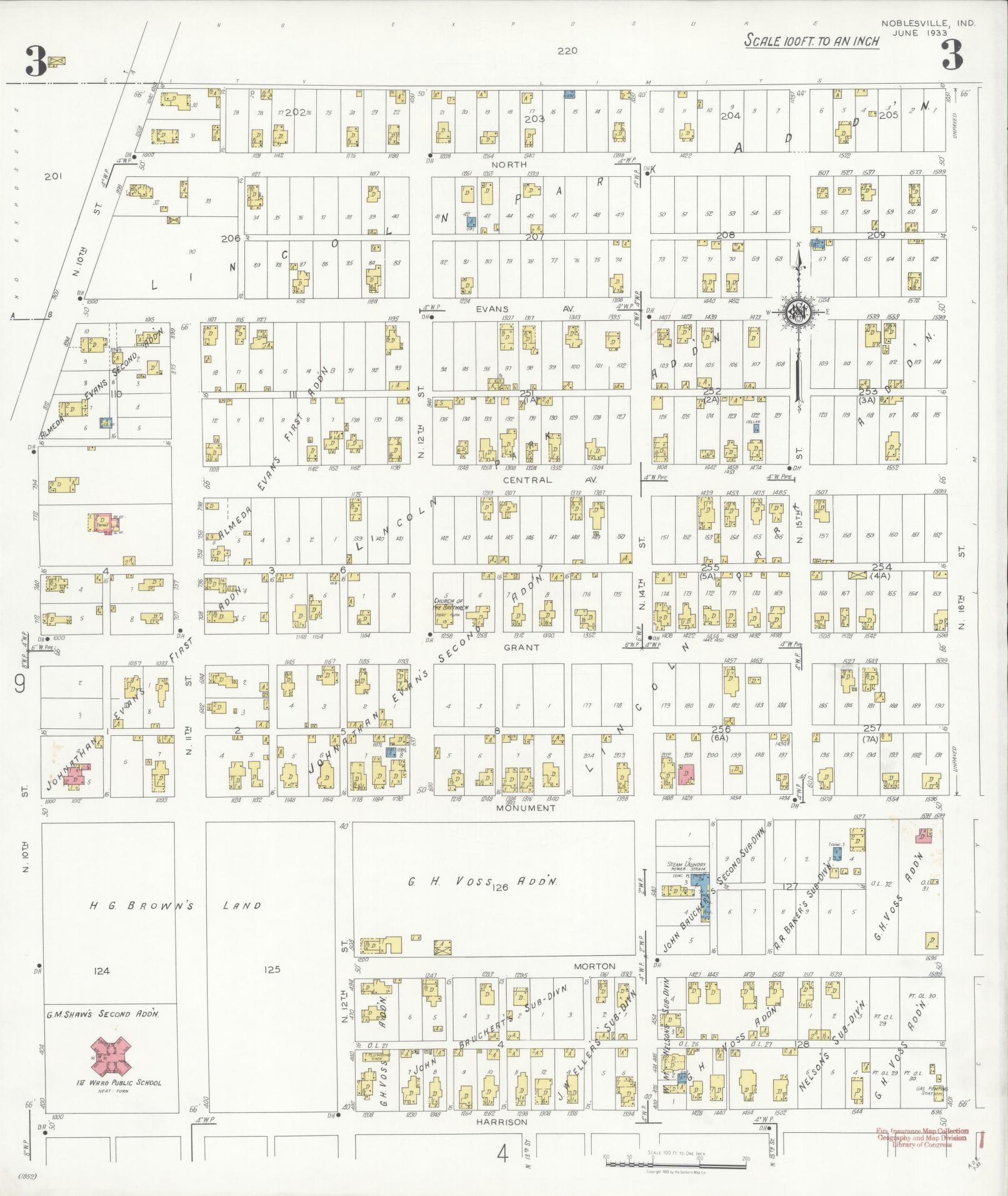 Sanborn Fire Insurance Map from Noblesville, Hamilton County, Indiana (1933), Sheet #0003 - Complete Map Set gallery image, historic Sanborn map, vintage wall art, Indiana Indiana