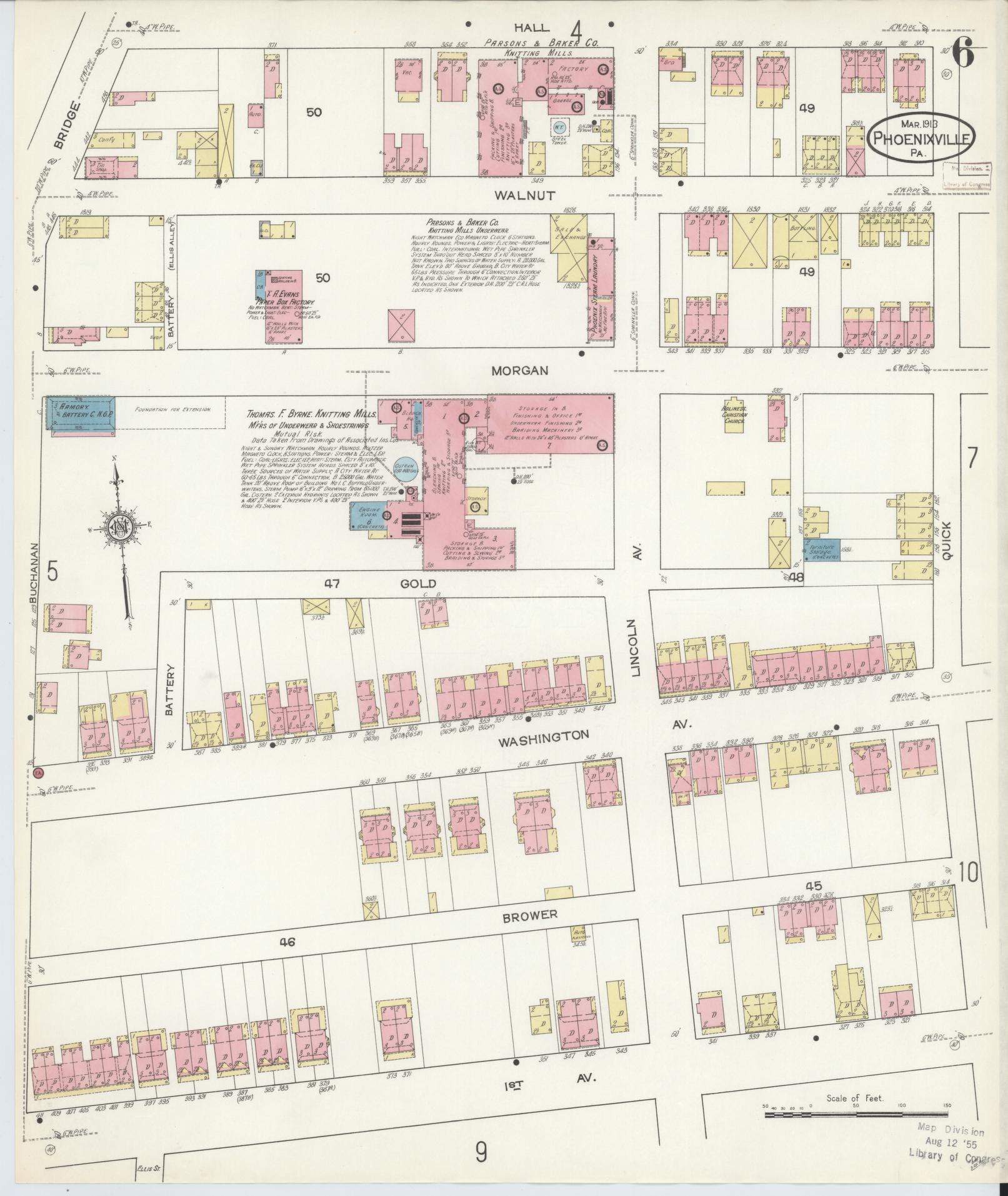 Sanborn Fire Insurance Map from Phoenixville, Chester County, Pennsylvania (1913), Sheet #0006 - Complete Map Set gallery image, historic Sanborn map, vintage wall art, Pennsylvania Pennsylvania