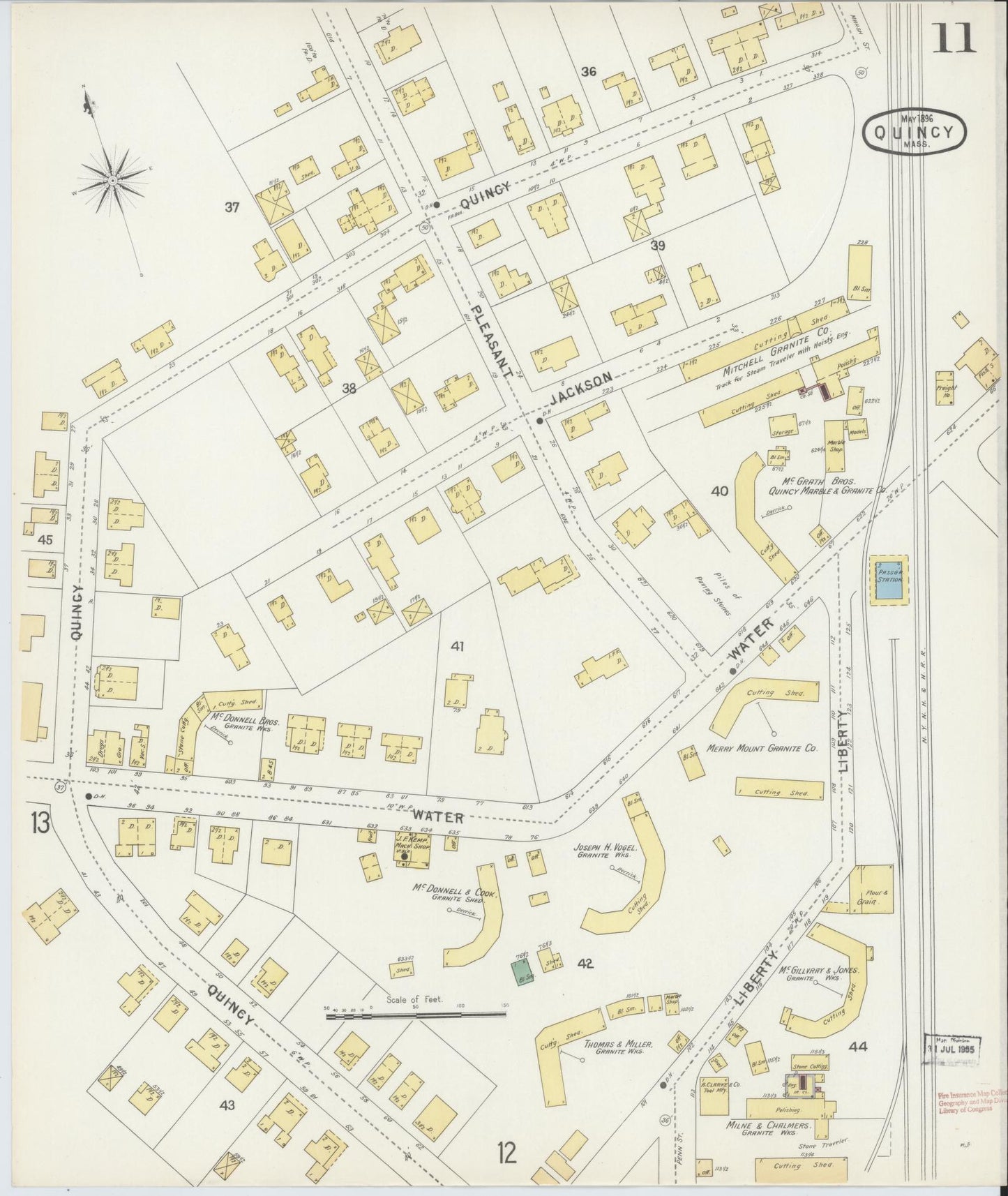 Sanborn Fire Insurance Map from Quincy, Norfolk County, Massachusetts (1896), Sheet #0011 - Complete Map Set gallery image, historic Sanborn map, vintage wall art, Massachusetts Massachusetts