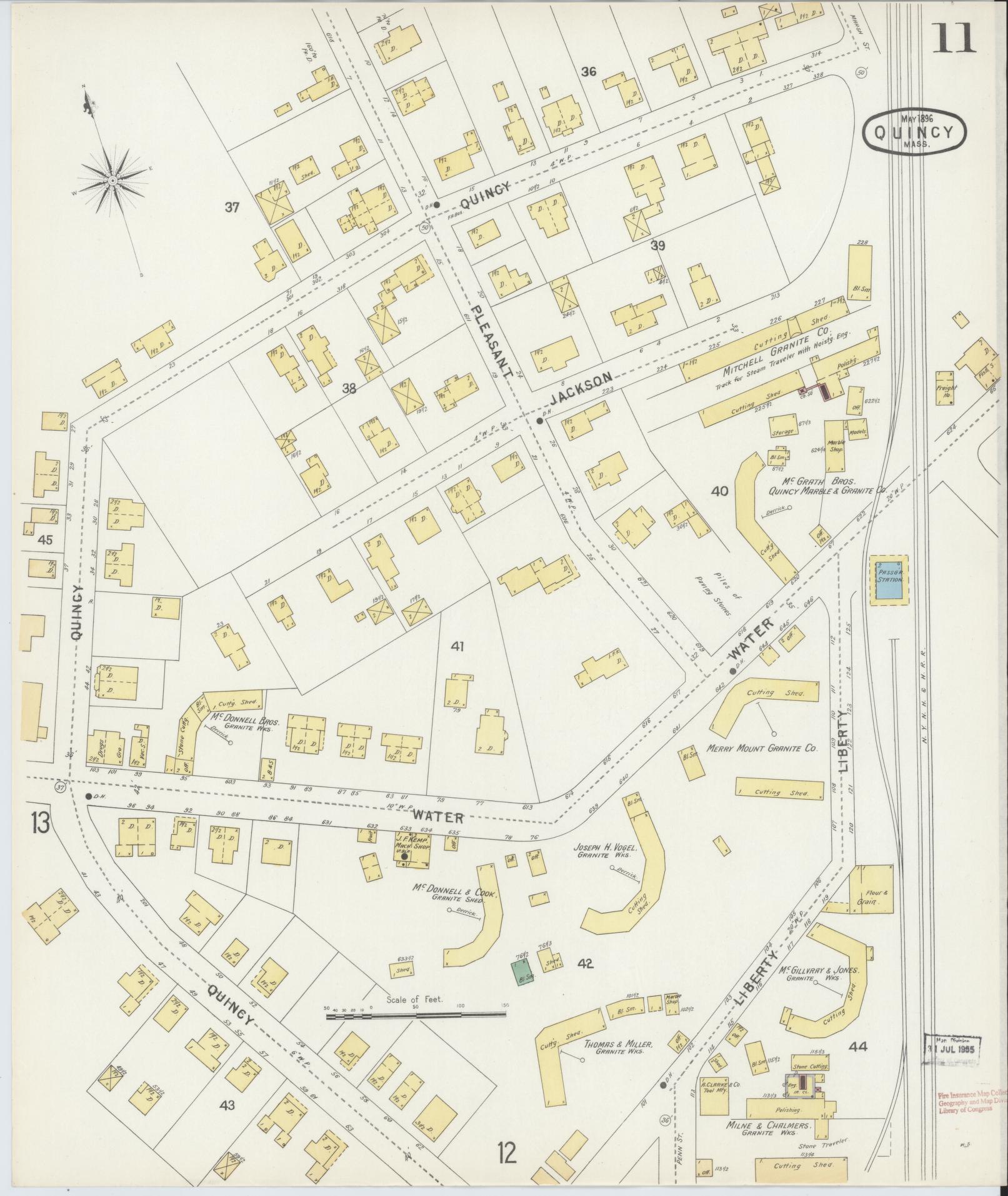 Sanborn Fire Insurance Map from Quincy, Norfolk County, Massachusetts (1896), Sheet #0011 - Complete Map Set gallery image, historic Sanborn map, vintage wall art, Massachusetts Massachusetts