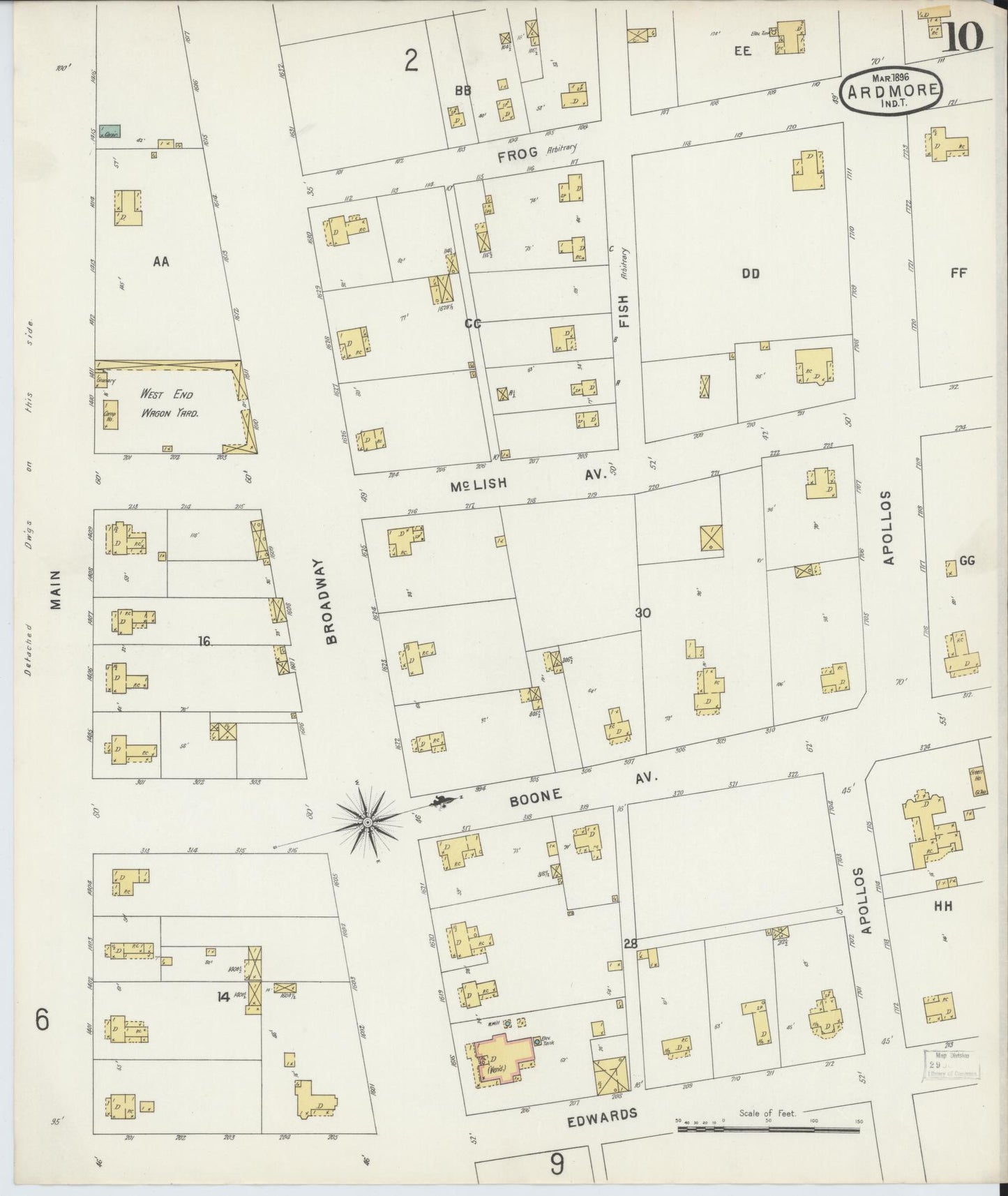 Sanborn Fire Insurance Map from Ardmore, Carter County, Oklahoma (1896), Sheet #0010 - Complete Map Set gallery image, historic Sanborn map, vintage wall art, Oklahoma Oklahoma