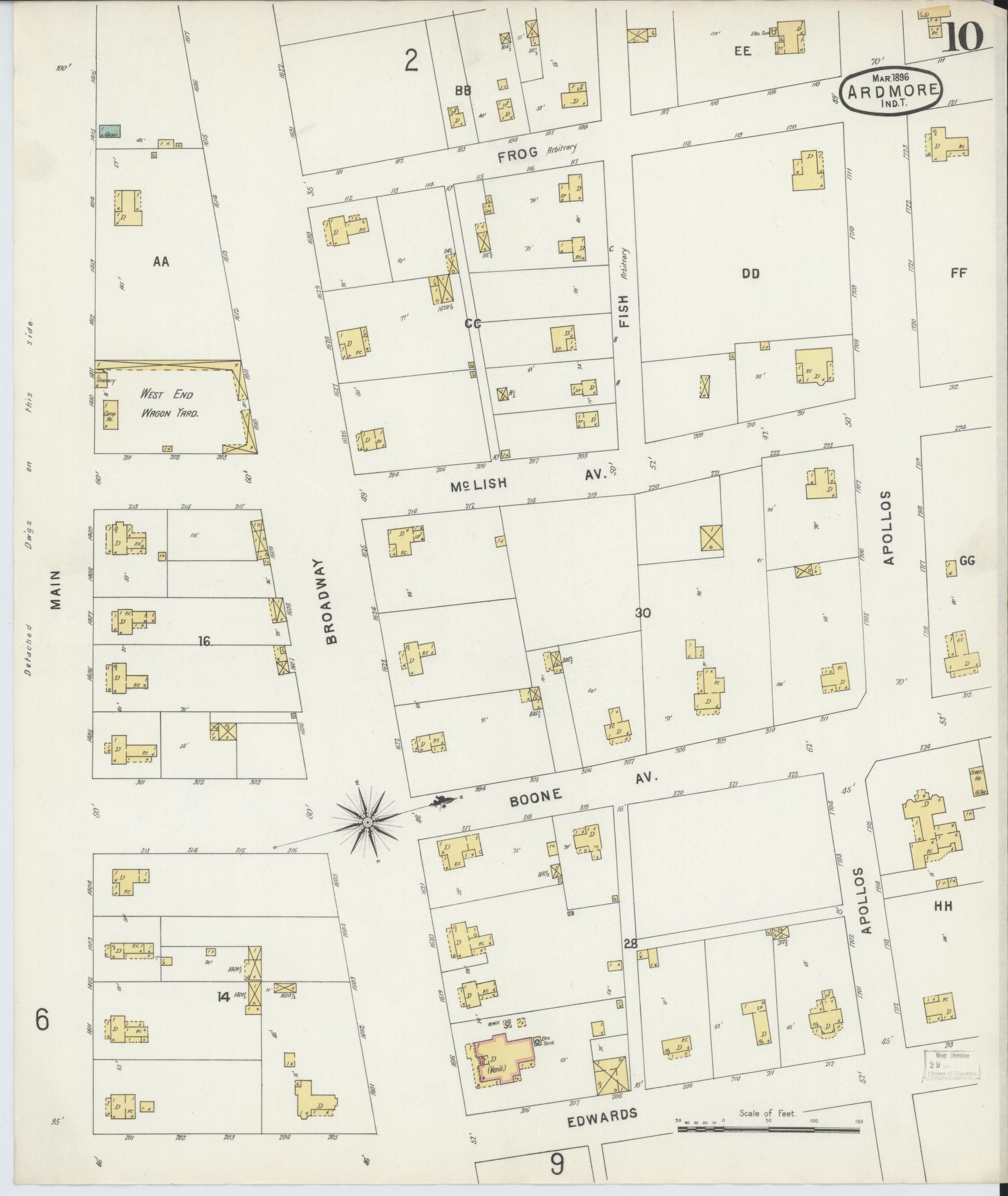 Sanborn Fire Insurance Map from Ardmore, Carter County, Oklahoma (1896), Sheet #0010 - Complete Map Set gallery image, historic Sanborn map, vintage wall art, Oklahoma Oklahoma