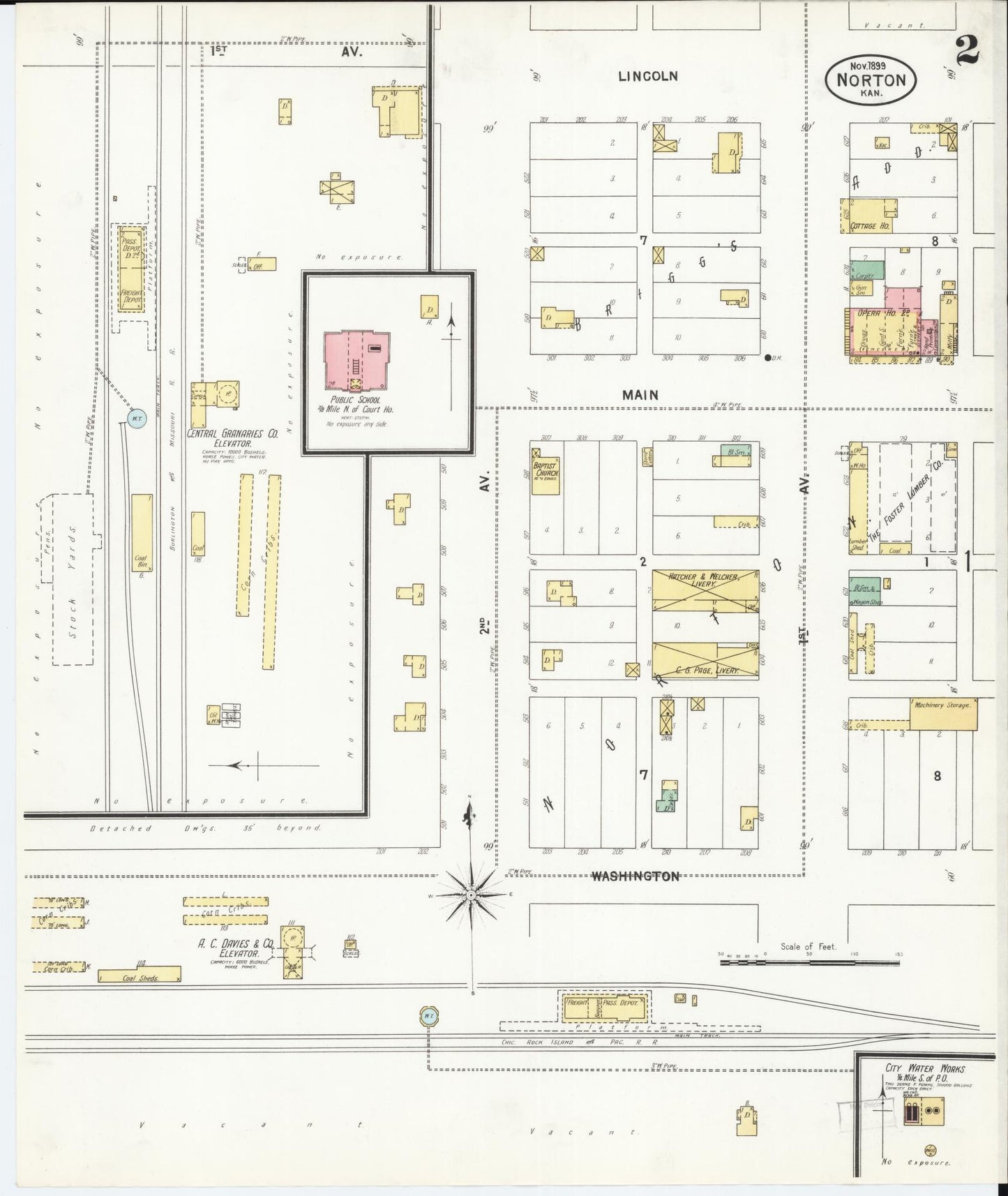 Sanborn Fire Insurance Map from Norton, Norton County, Kansas (1899), Sheet #0002 - Historic Sanborn Fire Insurance Map Print, vintage old map wall art, antique decor, genealogy gift, Kansas Kansas map