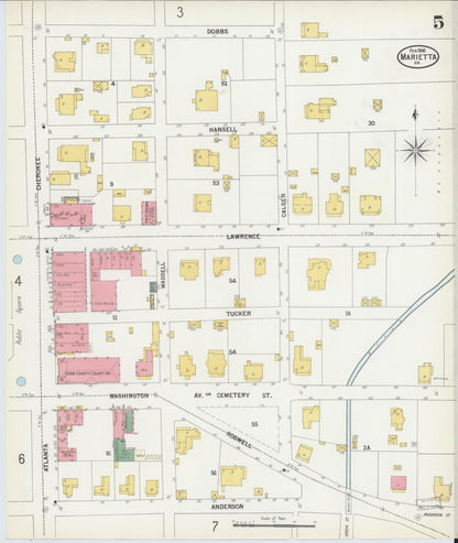 Sanborn Fire Insurance Map from Marietta, Cobb County, Georgia (1900), Sheet #0005 - Complete Map Set gallery image, historic Sanborn map, vintage wall art, Georgia Georgia