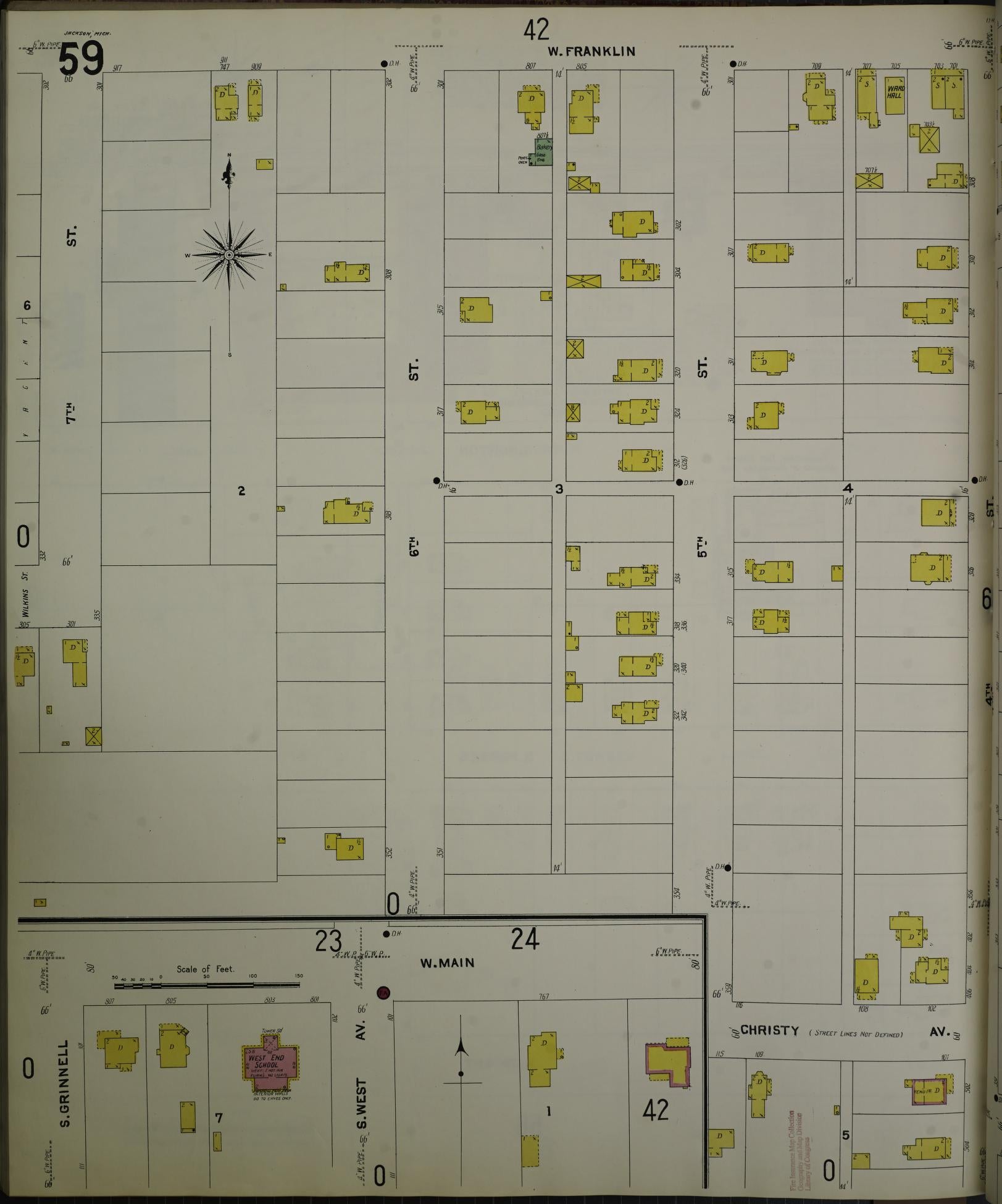 Sanborn Fire Insurance Map from Jackson, Jackson County, Michigan (1907), Sheet #0059 - Complete Map Set gallery image, historic Sanborn map, vintage wall art, Michigan Michigan
