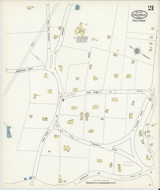 Sanborn Fire Insurance Map from Greenwich, Fairfield County, Connecticut (1912), Sheet #0021 - Historic Sanborn Fire Insurance Map Print, vintage old map wall art, antique decor, genealogy gift, Connecticut Connecticut map