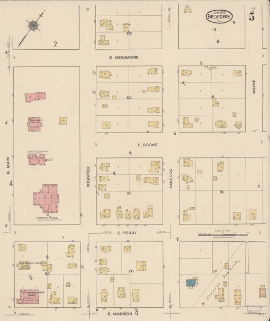 Sanborn Fire Insurance Map from Belvidere, Boone County, Illinois (1922), Sheet #0005 - Historic Sanborn Fire Insurance Map Print, vintage old map wall art, antique decor, genealogy gift, Illinois Illinois map