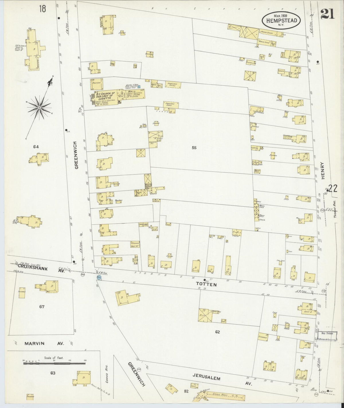 Sanborn Fire Insurance Map from Hempstead, Nassau County, New York (1909), Sheet #0021 - Complete Map Set gallery image, historic Sanborn map, vintage wall art, New York New York